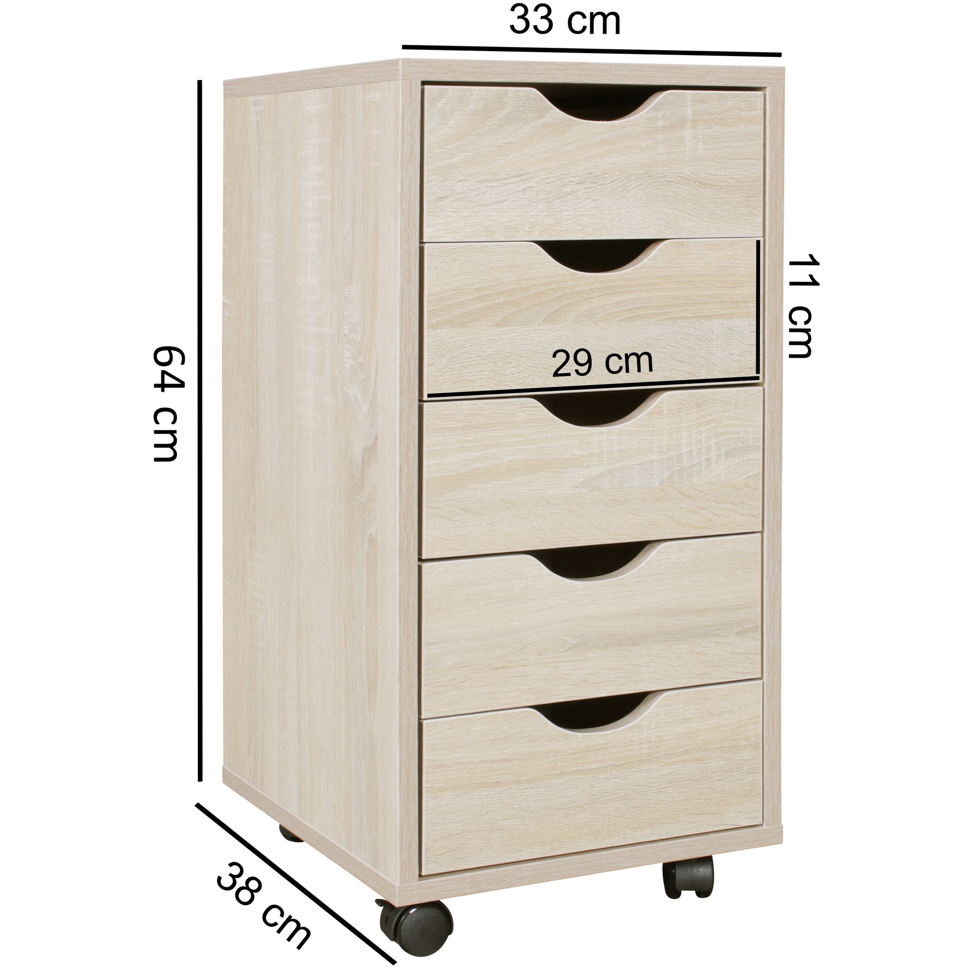 Rotolo contenitore mina 33 x 64 x 38 cm in mdf 5 cassetti sonoma