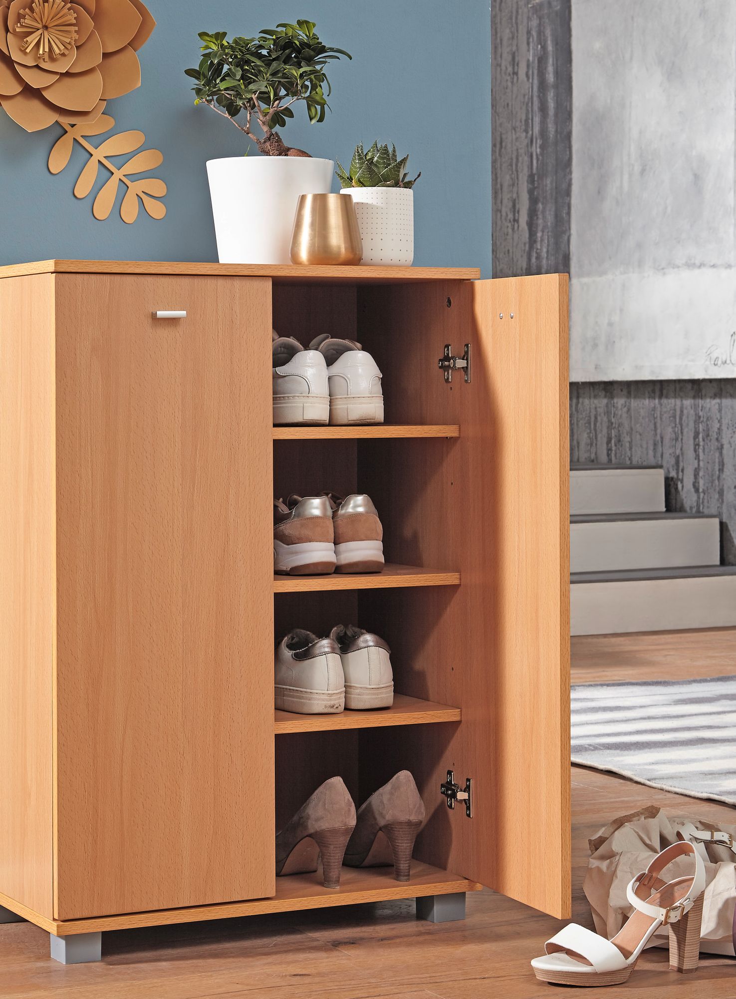 Scarpiera design nimes moderna legno faggio 12 paia di scarpe 4 scomparti 2 ante