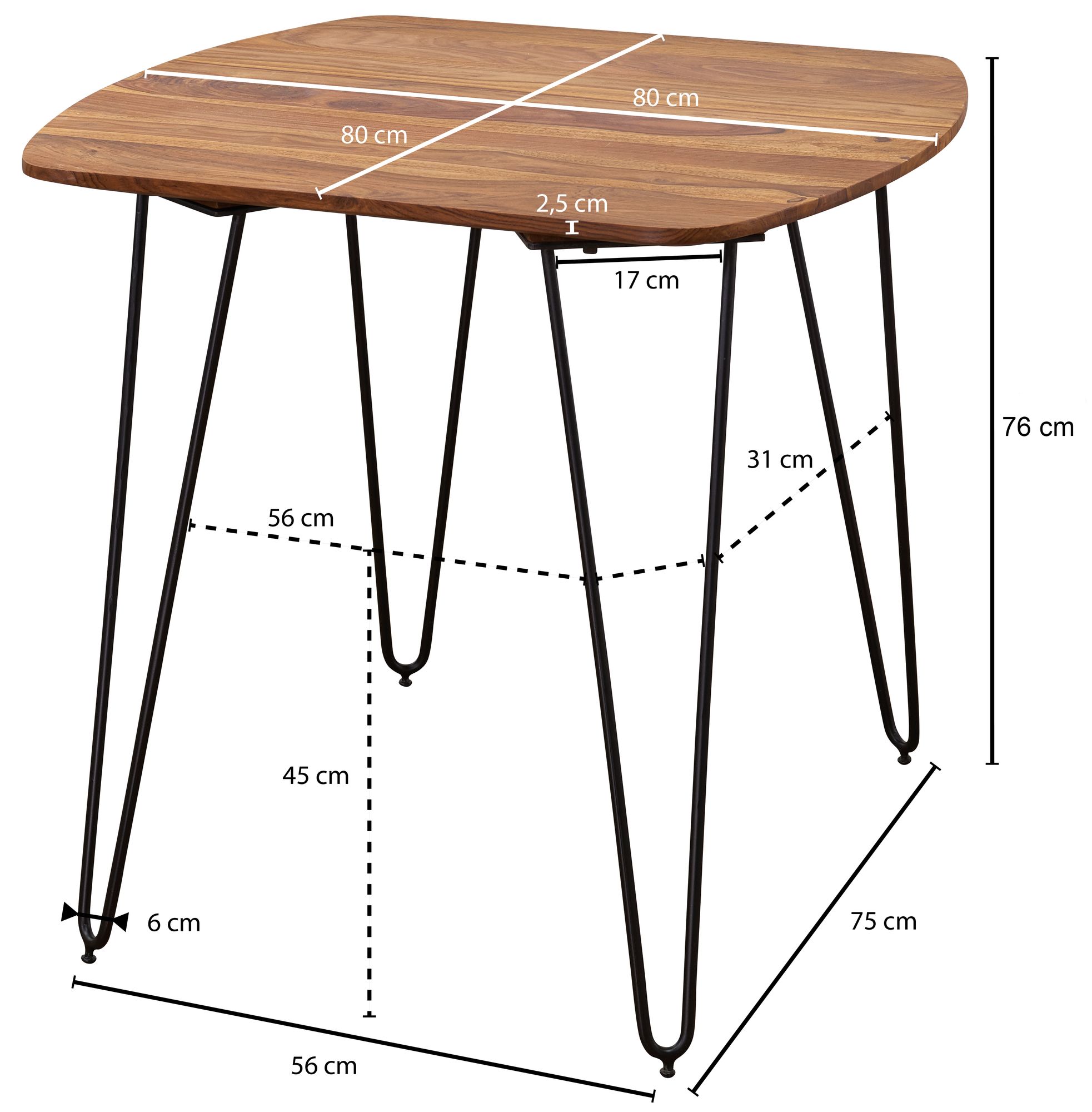 Da pranzo  kela 80x80x76 cm in legno massello di sheesham