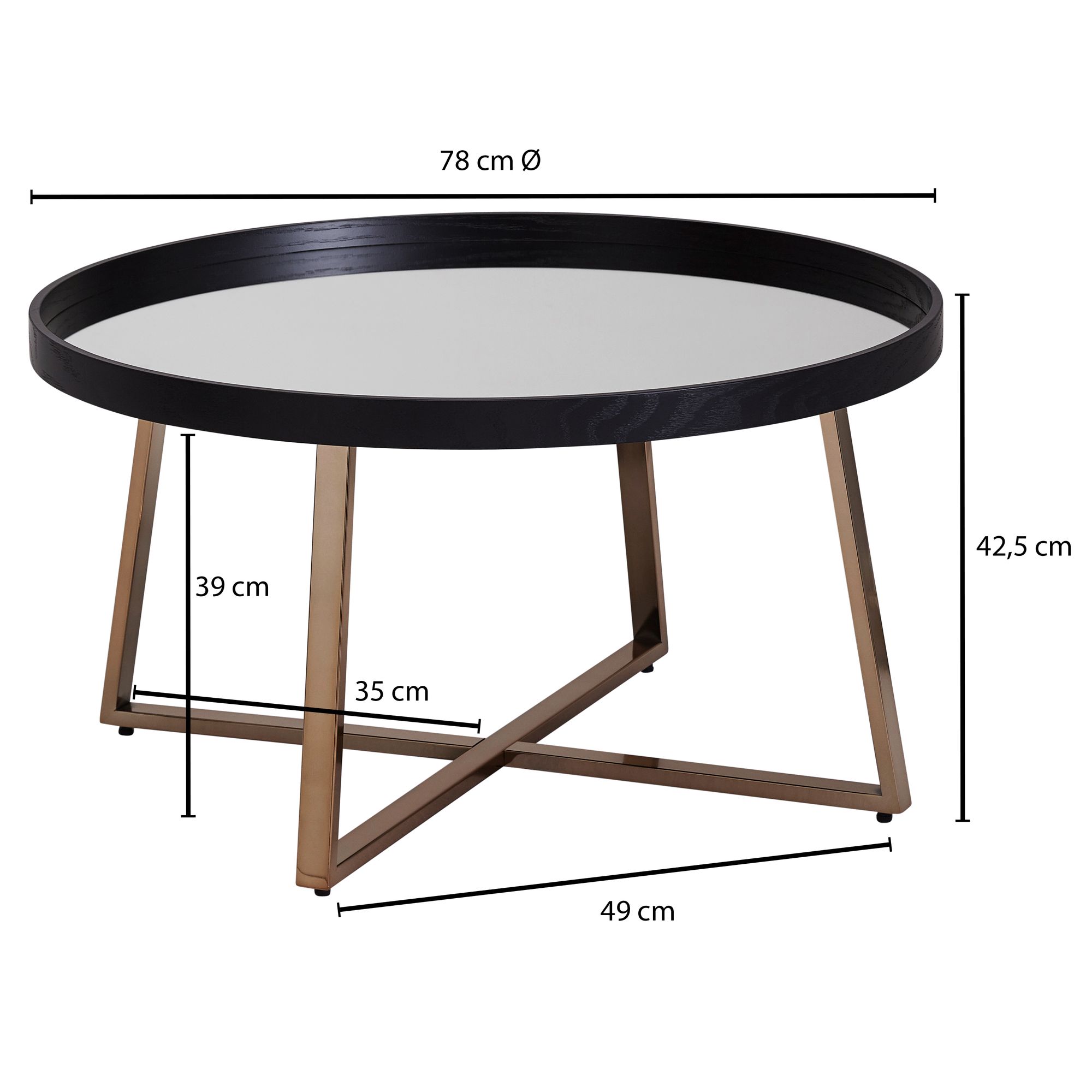 Design  tondo ø 78 cm oro scuro con vetro a specchio