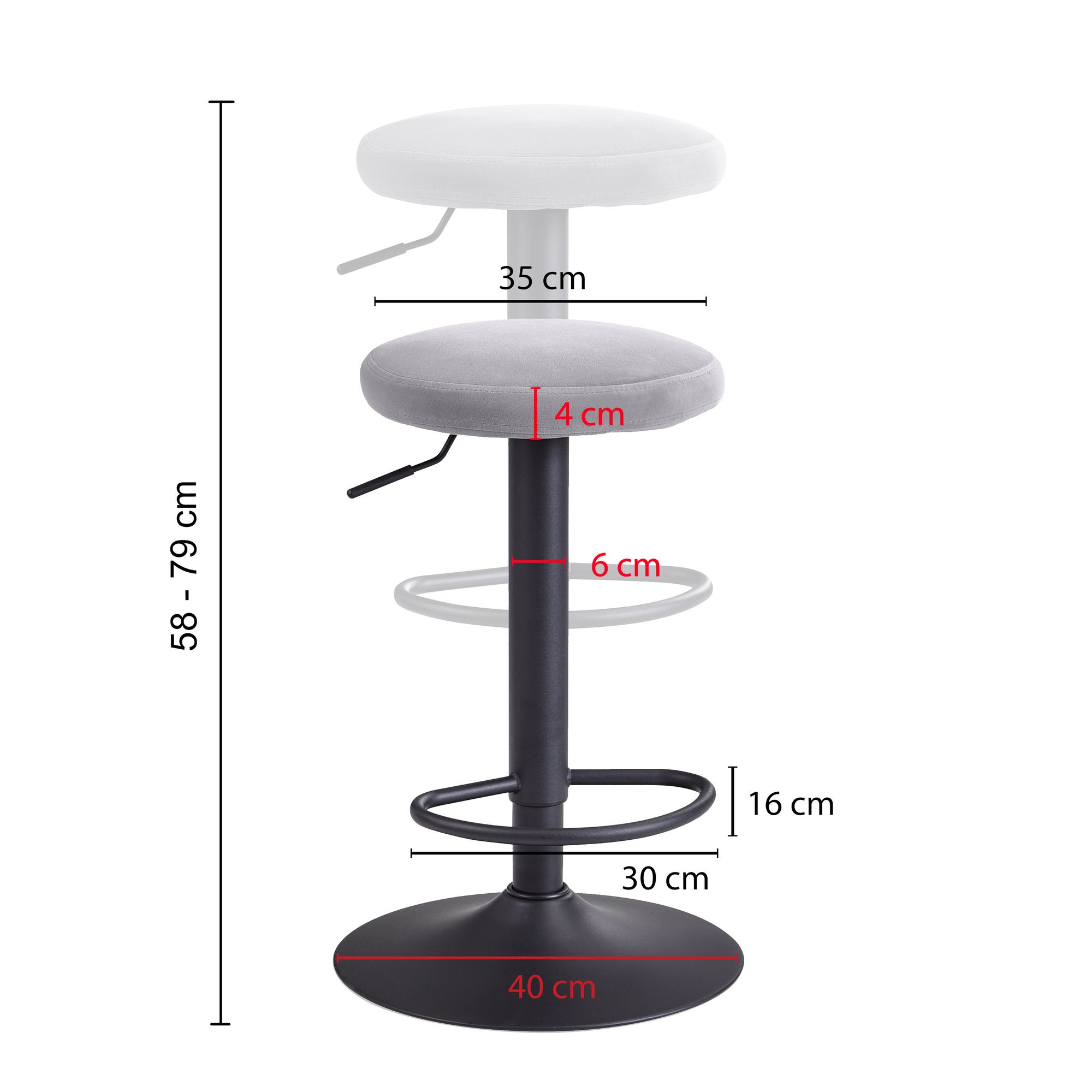 Bar  sgabello in velluto grigio scuro senza schienale 58 - 79 cm