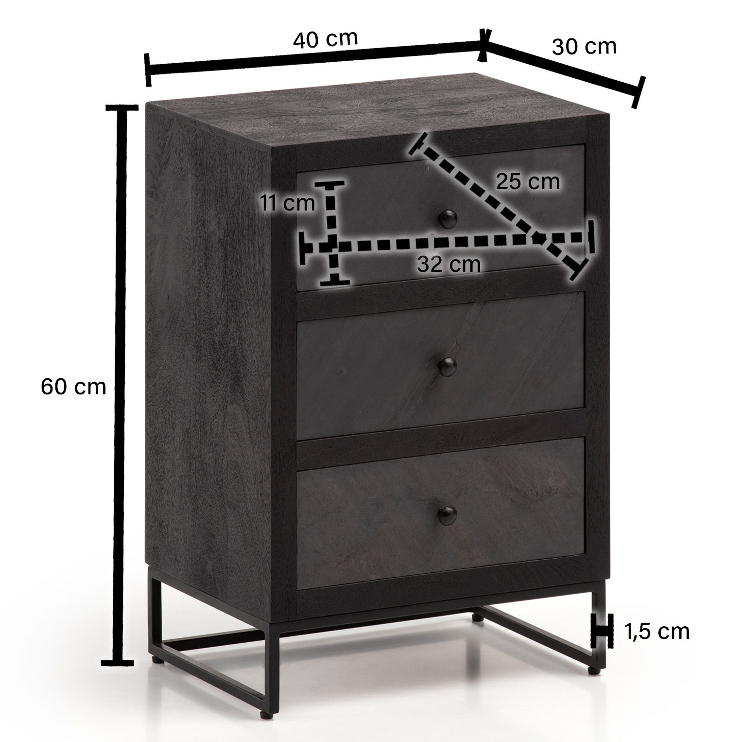 Comodino da letto legno massello mango / aspetto pietra 40x60x30 cm stile moderno