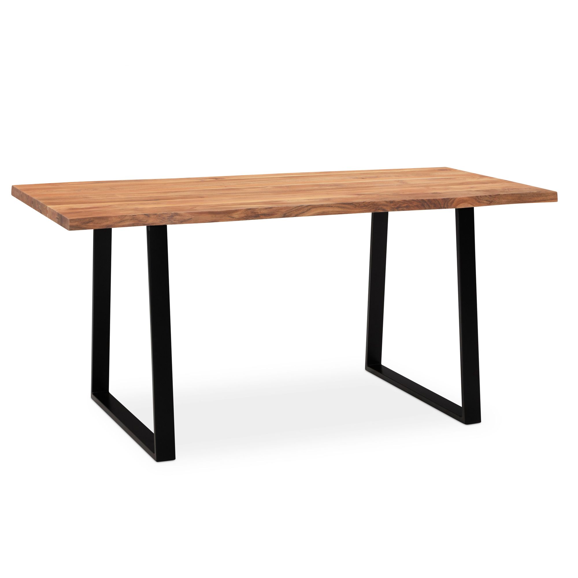 Tavolo da pranzo 120x60x76 cm tavolo da pranzo in legno massello di acacia / metallo bordo albero, tavolo da cucina massiccio con gambe trapezoidali in nero, tavolo da pranzo in legno tavolo da pranzo rettangolare