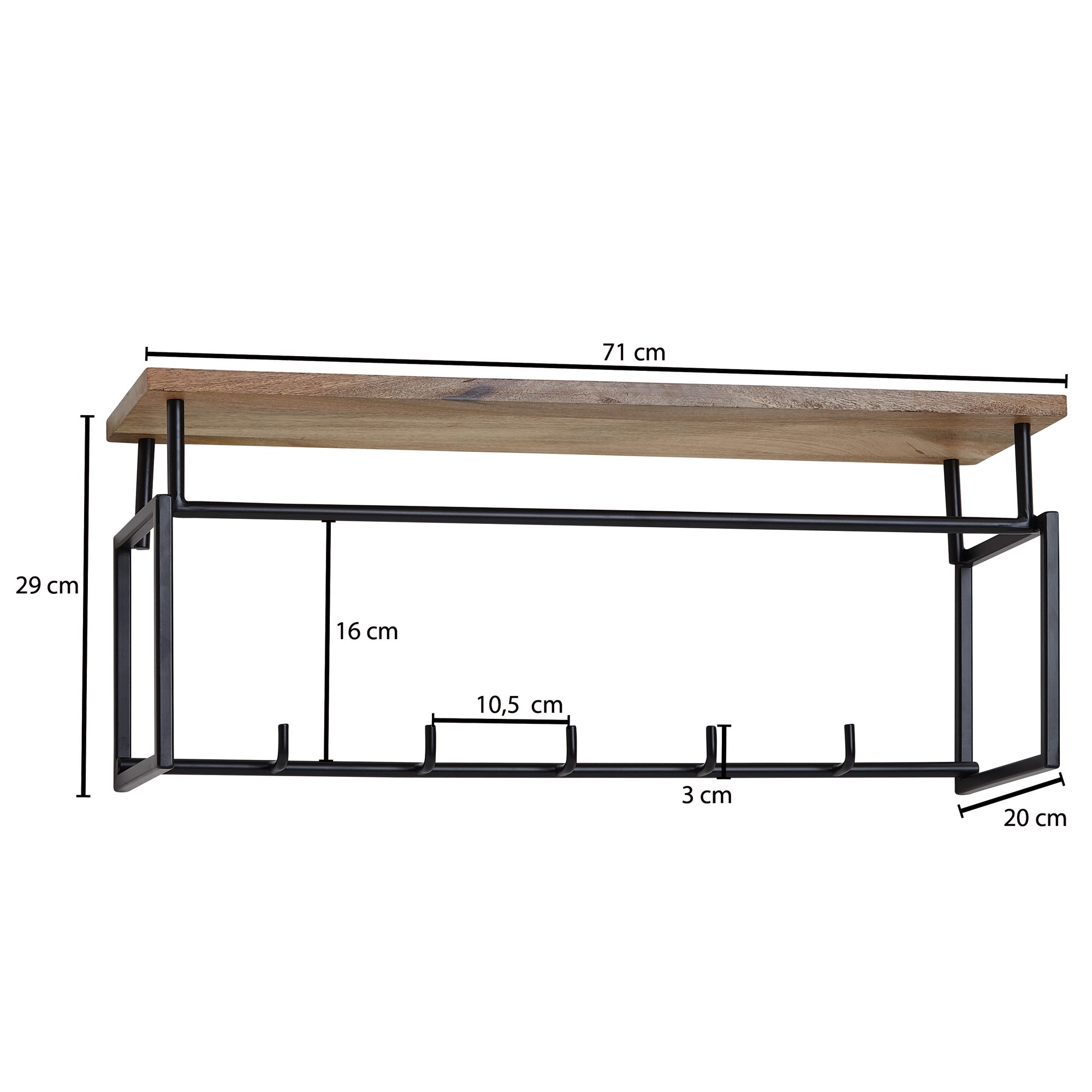 Armadio da parete design mango legno massello metallo 71x29x20 cm