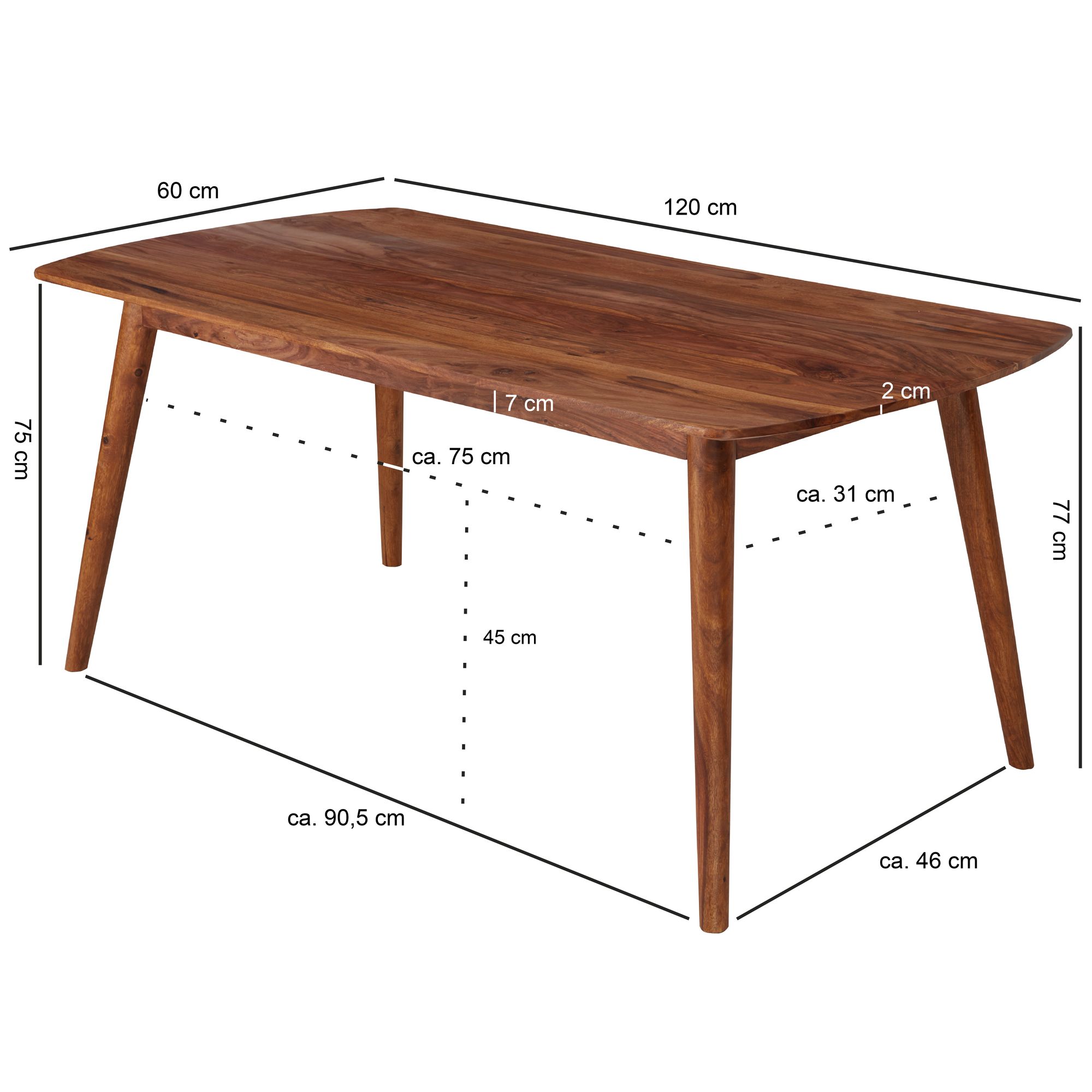 Legno wl5.572 tavolo da pranzo 120x77x60 cm sheesham tavolo in legno massiccio