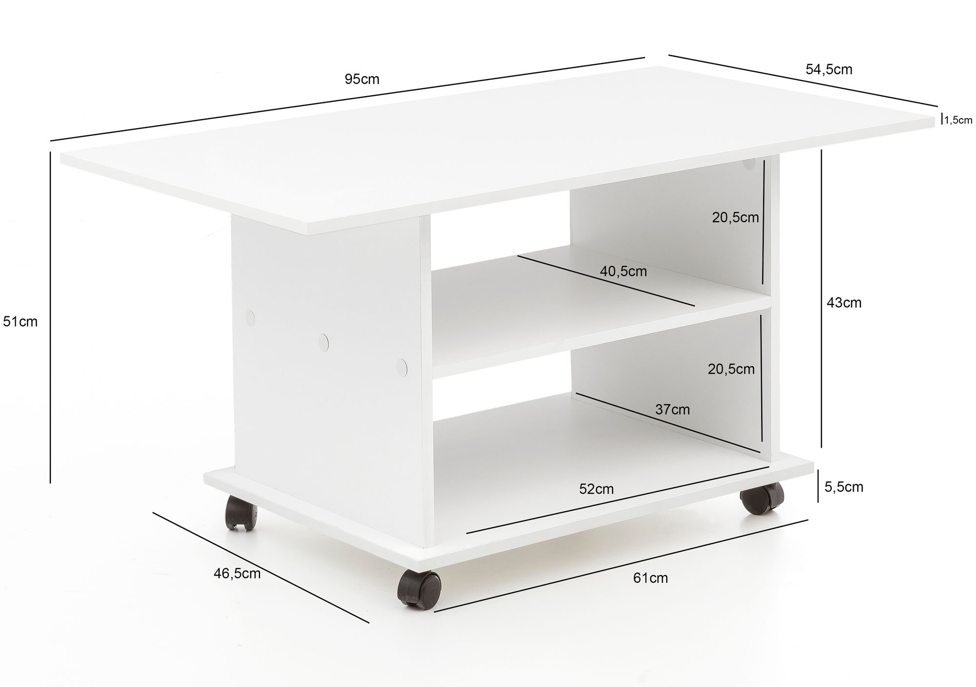 Caffè design  wl5.738 95 x 51 x 54,5 cm bianco ruotabile con ruote