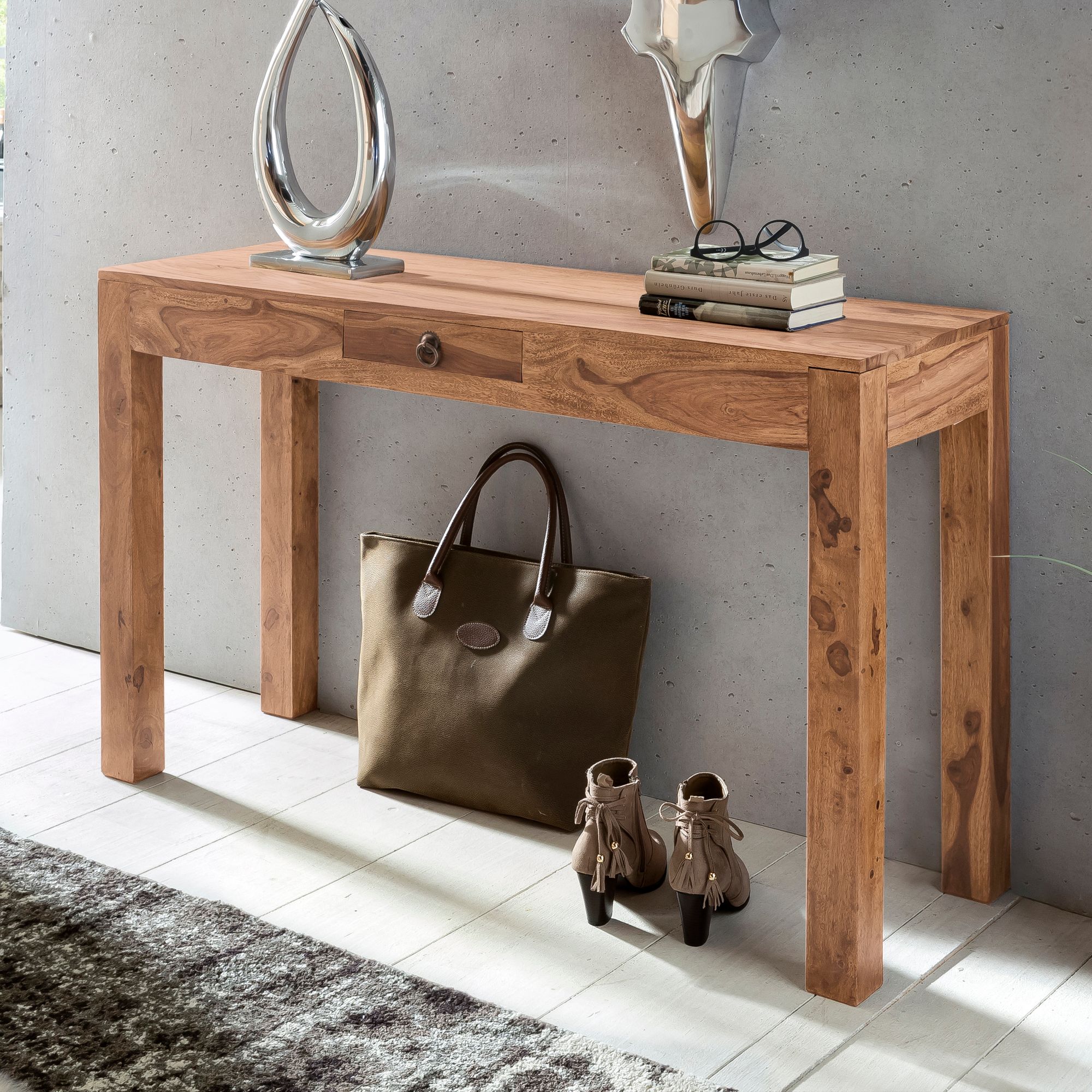 Consolle console in legno massello di acacia con 1 cassetto 120 x 40 cm credenza in stile country