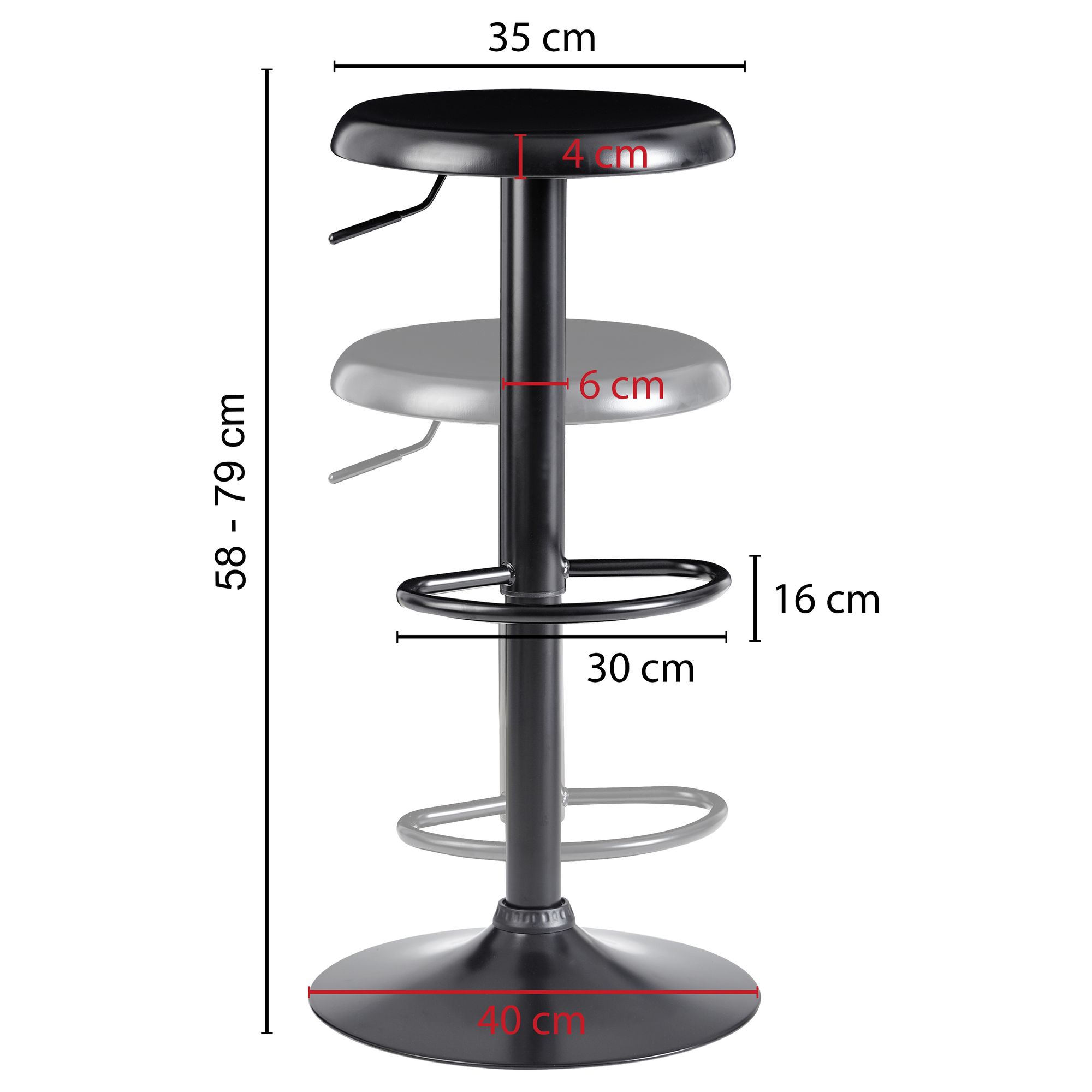 Bar  sgabello nero senza schienale 58 - 79 cm sgabello da bar