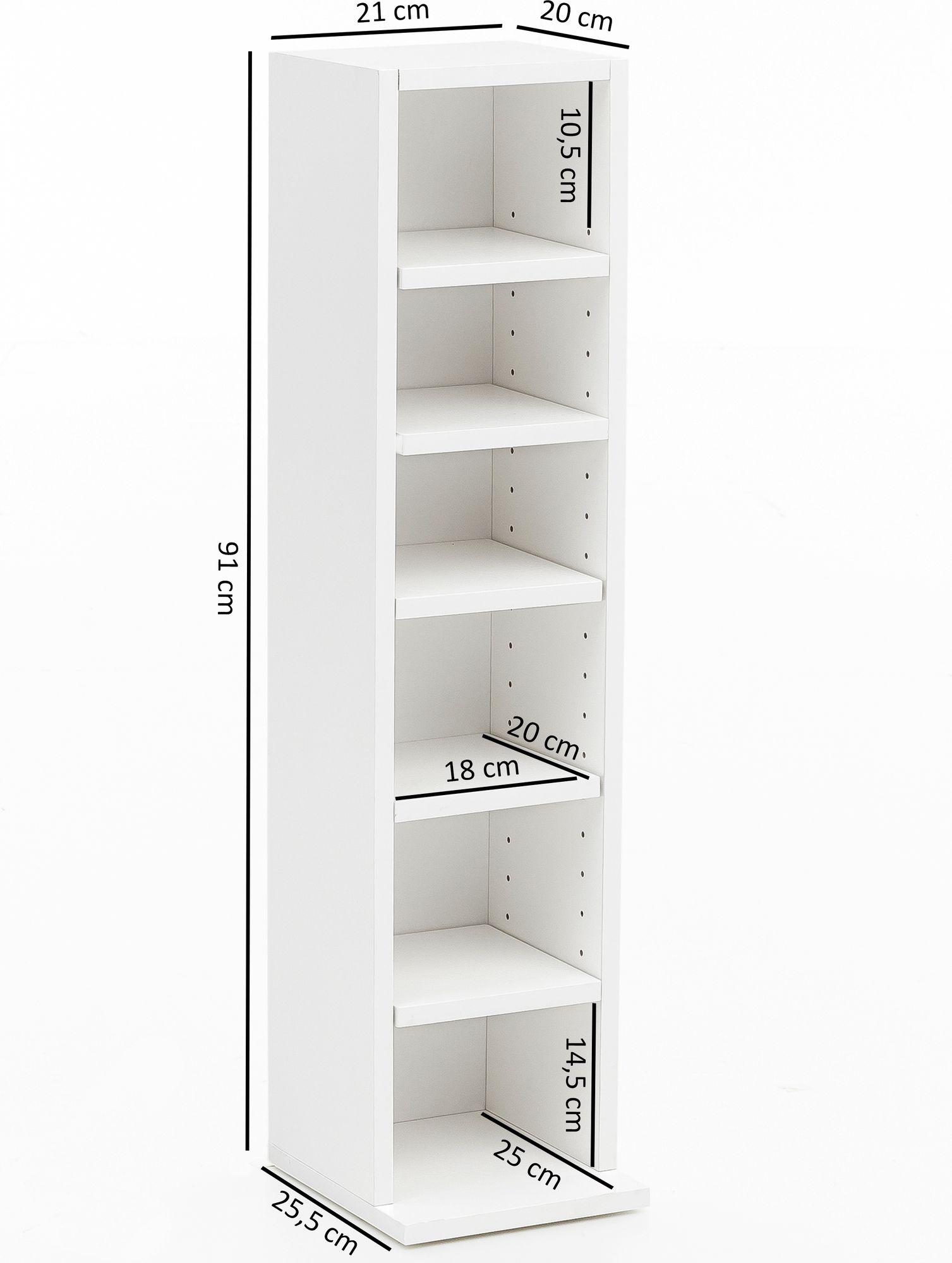 Libreria di design wl5.336 21x91x20cm con 6 scomparti bianco