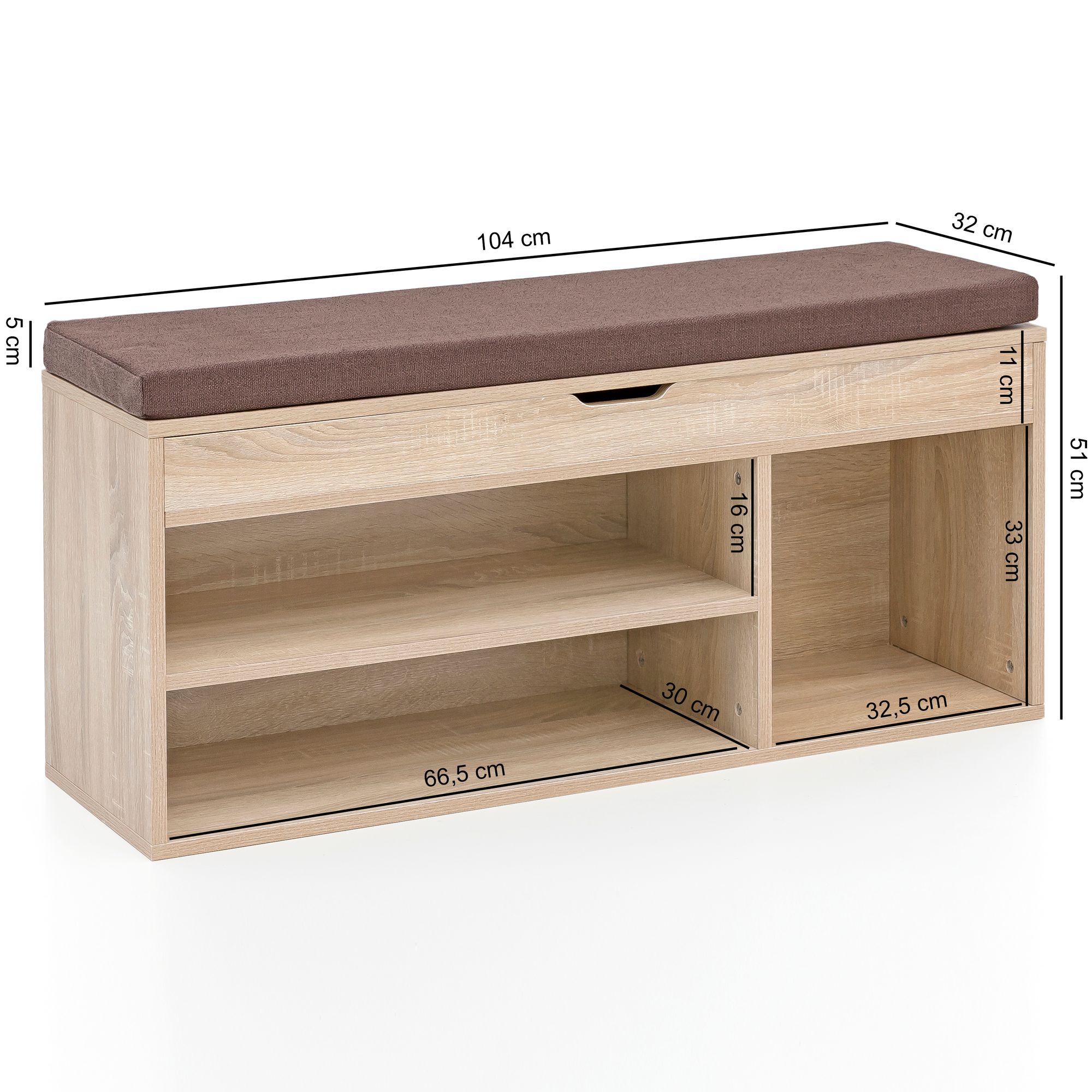 Wl5.344 con seduta armadio panchina in legno 104x51x32 cm sonoma