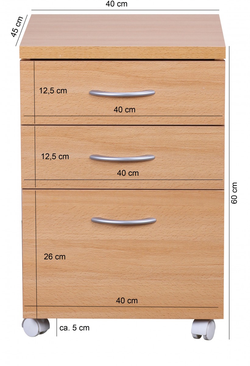 Contenitore ottawa 40 x 60 x 45 cm mobile base con ruote faggio