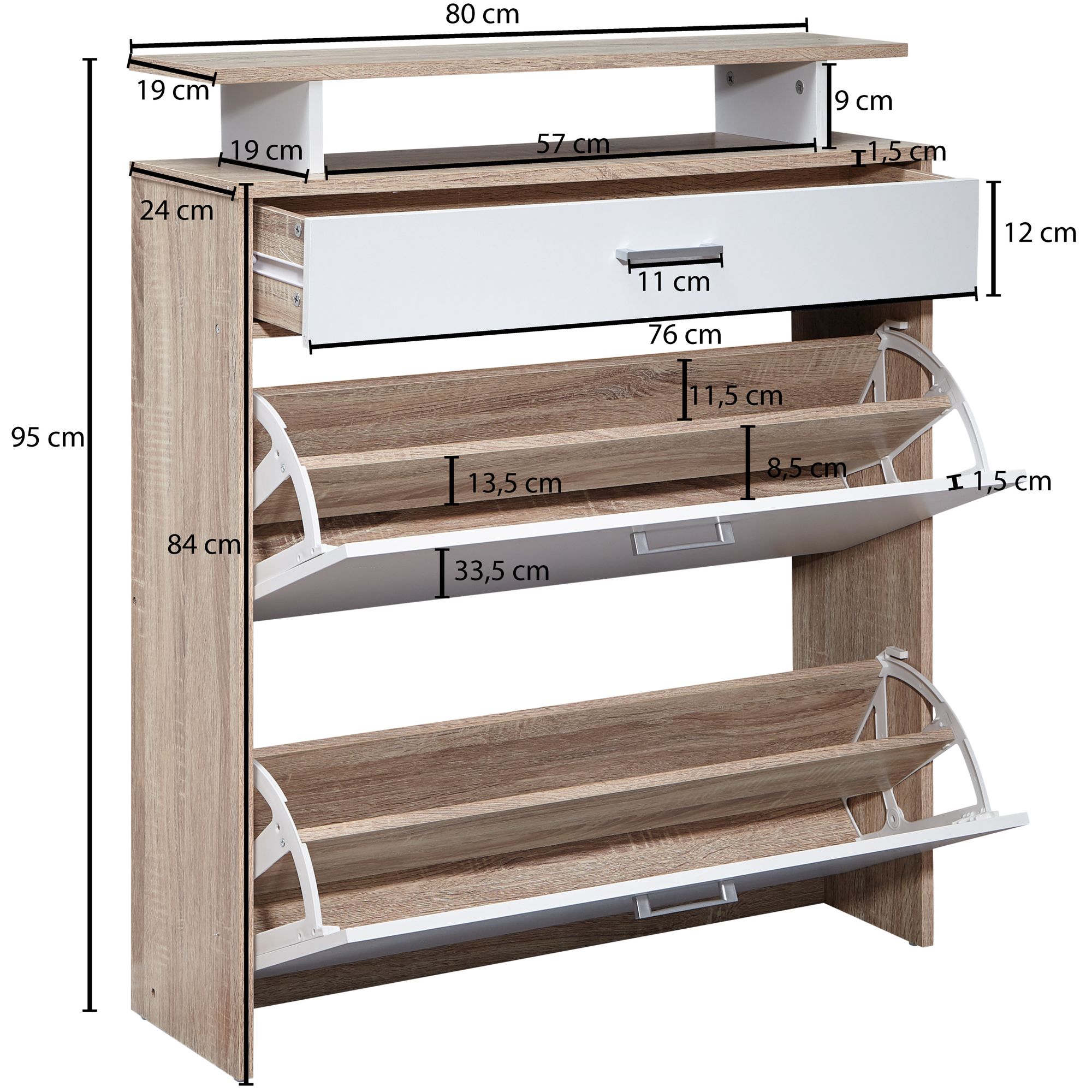 Scarpiera legno 80x95x24 cm moderna rovere sonoma