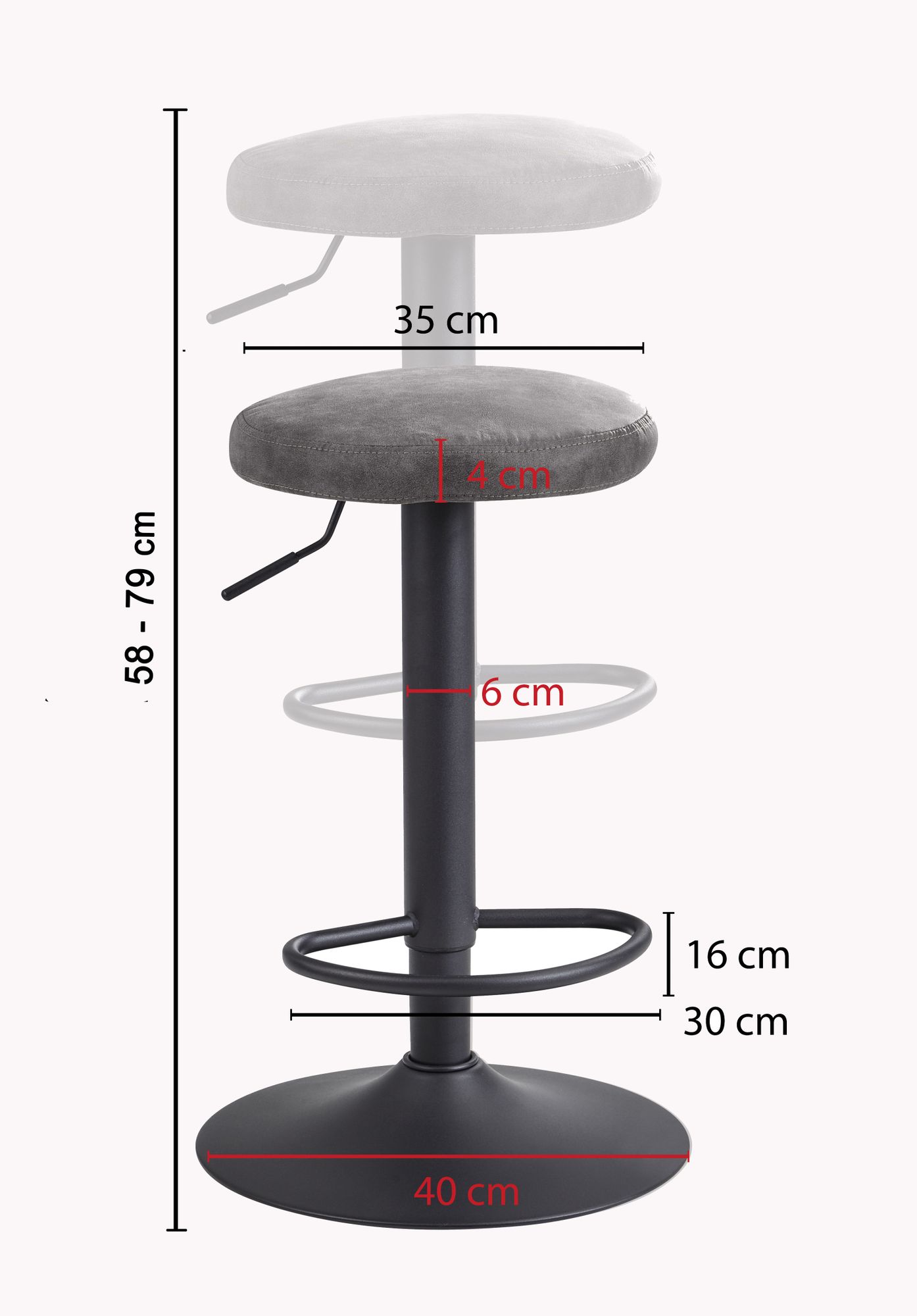 Bar  camoscio grigio sgabello  senza schienale 58 - 79 cm