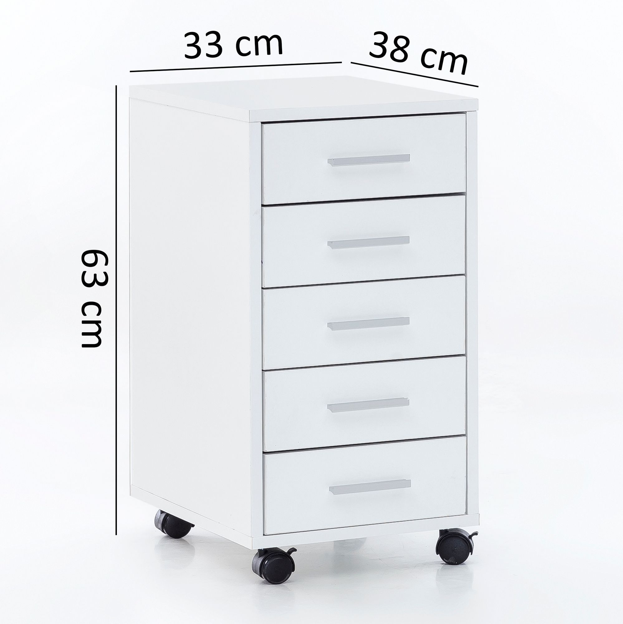 Roll container lisa bianco 33 x 63 x 38 cm scrivania in legno con cassettiera armadio ufficio con 5 cassetti