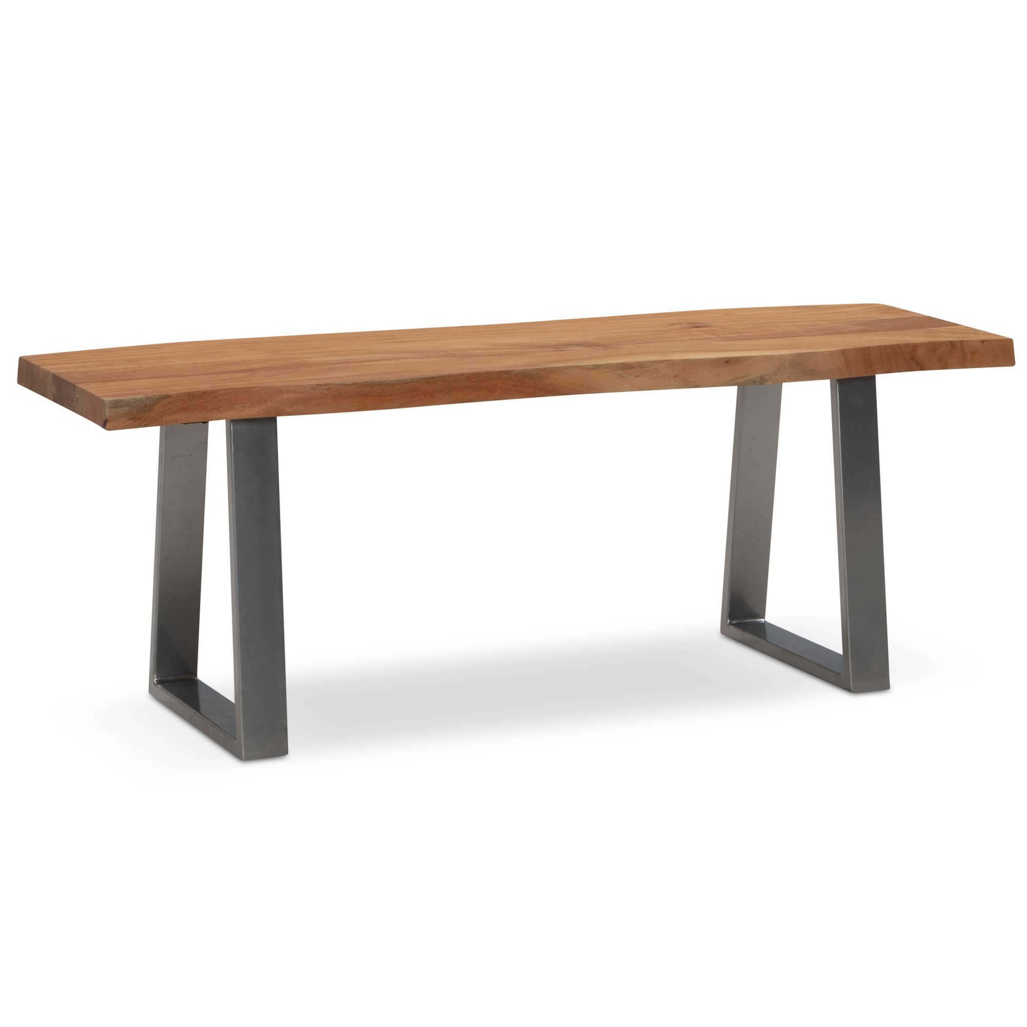 Panca guardaroba 120x40x45,5 cm legno massello di acacia / metallo con bordo albero, panca da ingresso panca in legno massiccio senza schienale, panca da ingresso moderna zona ingresso piccole gambe trapezoidali cromate