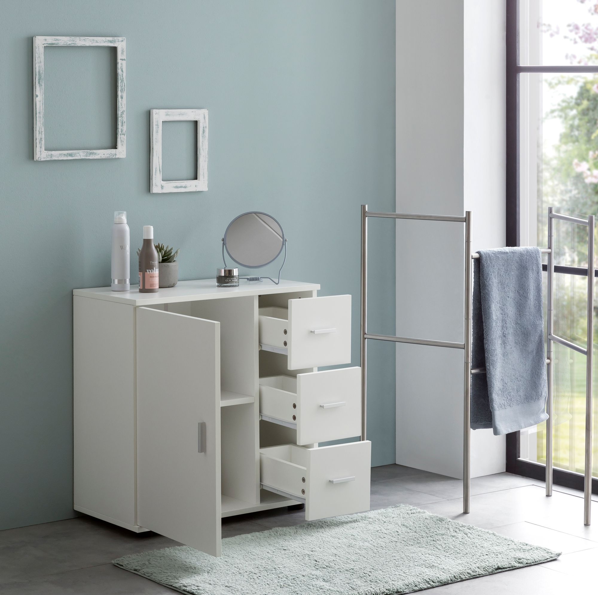 Mobile  wl5.877 bianco 60x65,5x33 cm mobile midi con anta e cassetti