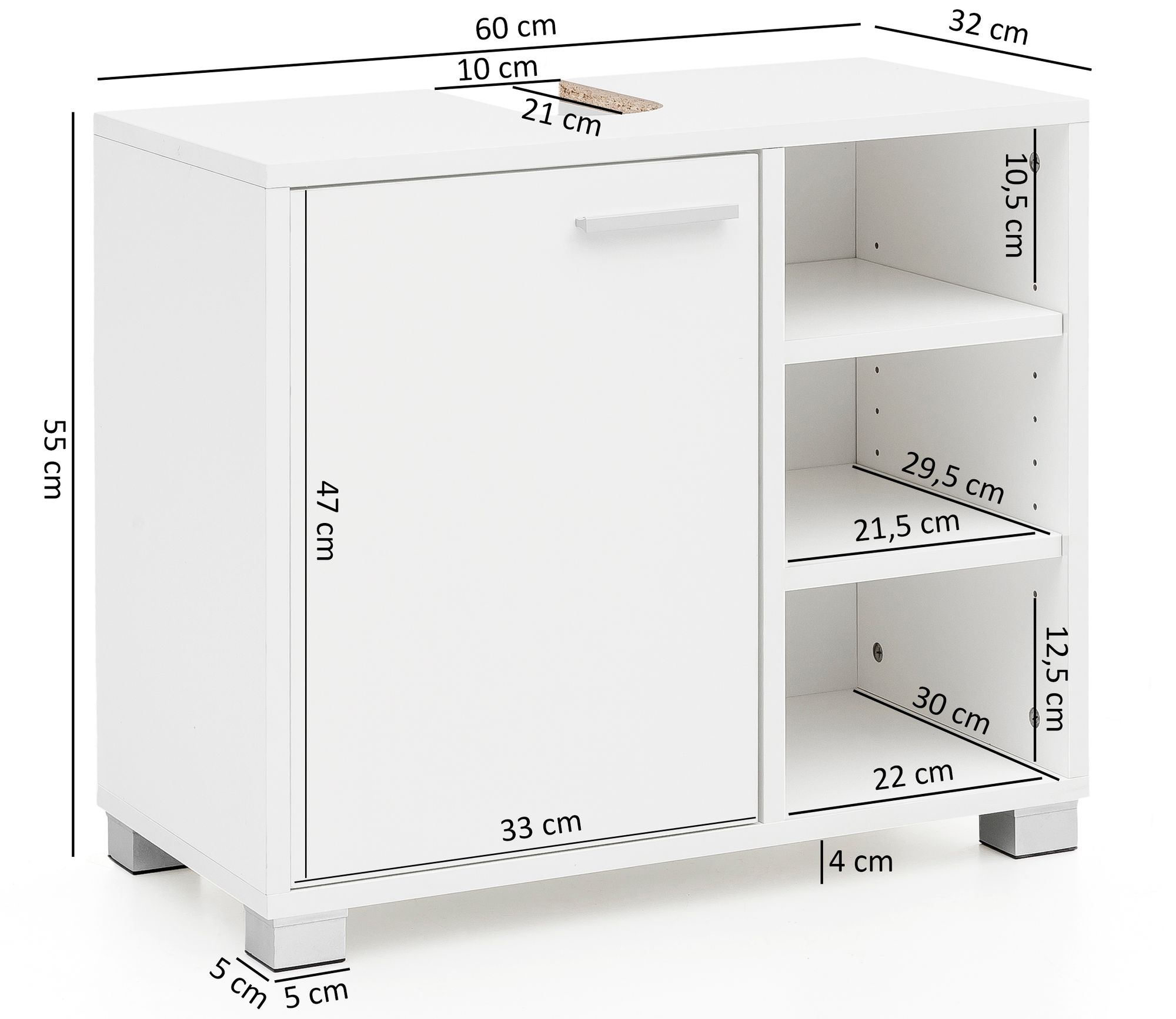 Mobile lavabo wl5.341 60x55x32cm mobile bagno bianco con porta