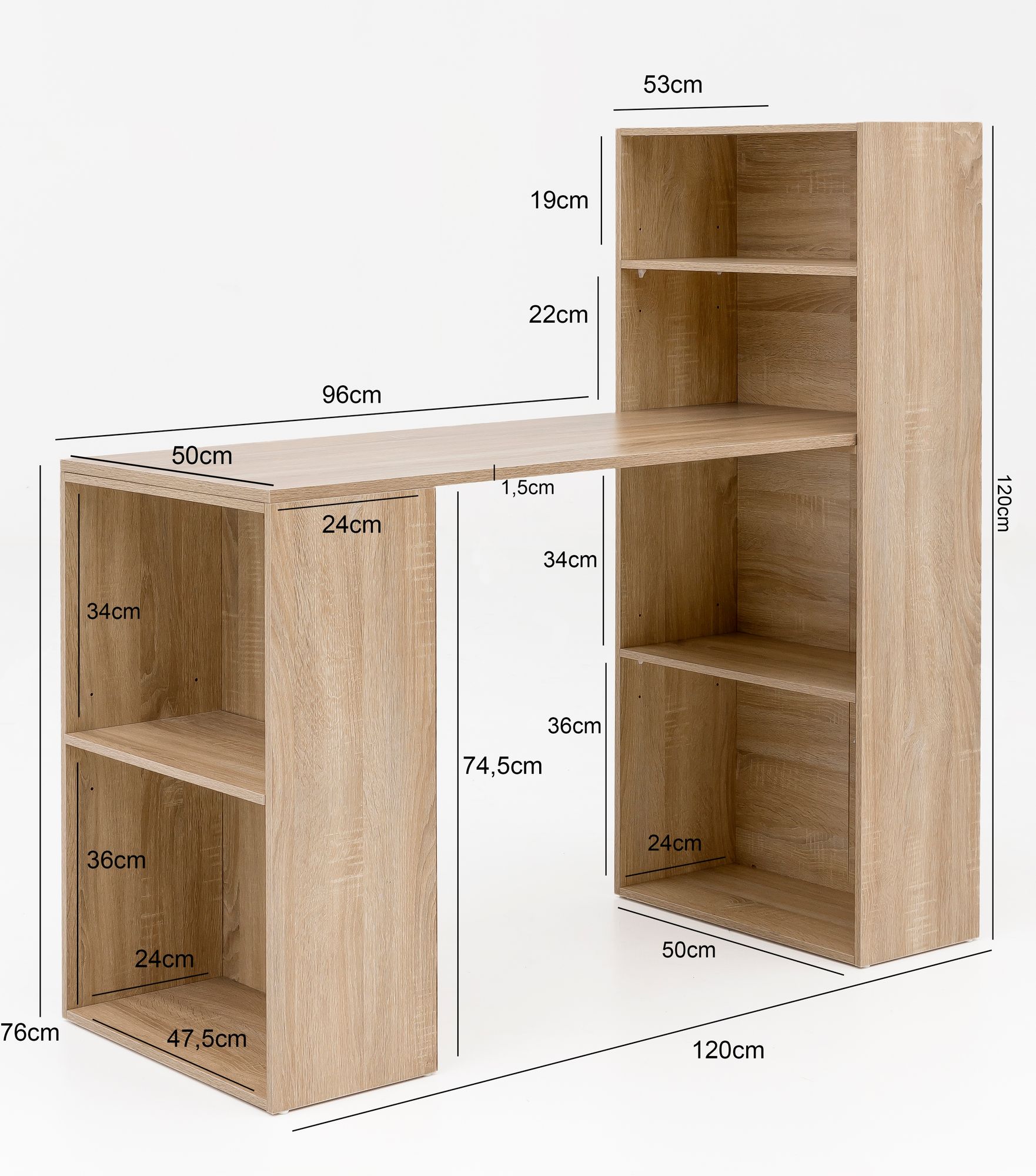 Scrivania  wl5.693 con ripiano 120 x 120 x 53 cm sonoma wood modern