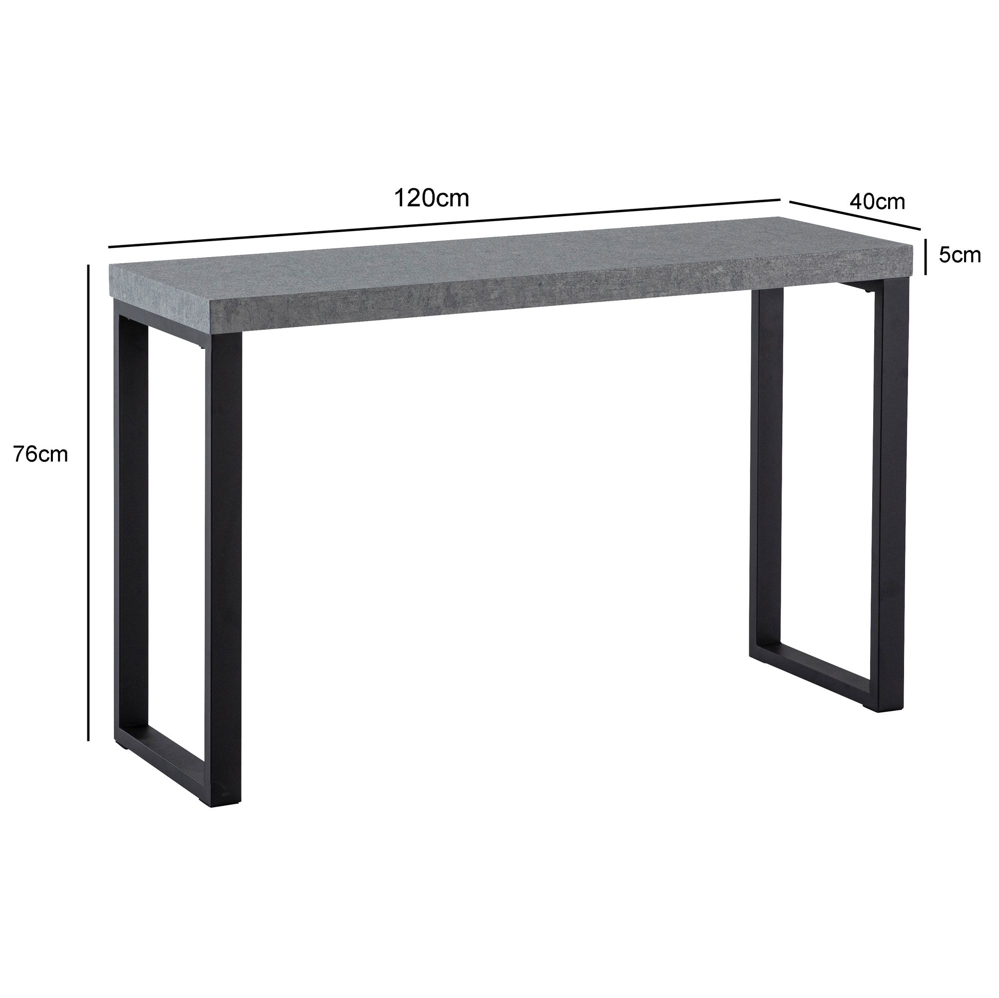 Tavolo consolle aspetto cemento grigio nero 120x40x76 cm stile moderno