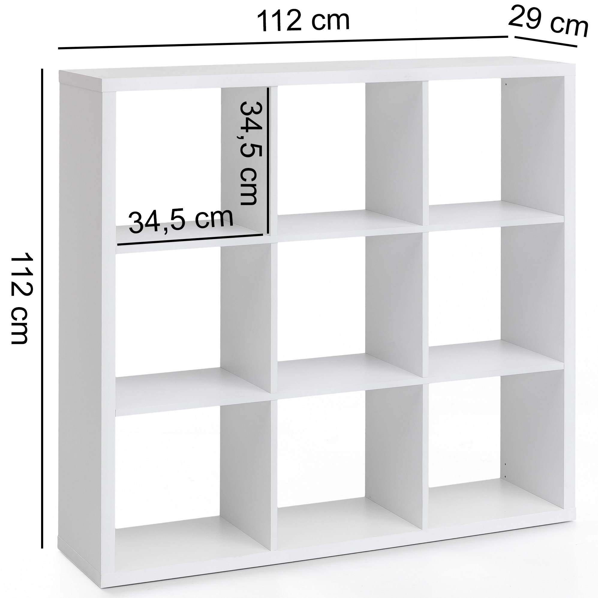 Mensola  eddie 112x29x112 cm libreria a 9 scomparti mensola bianca mensola in legno freestanding