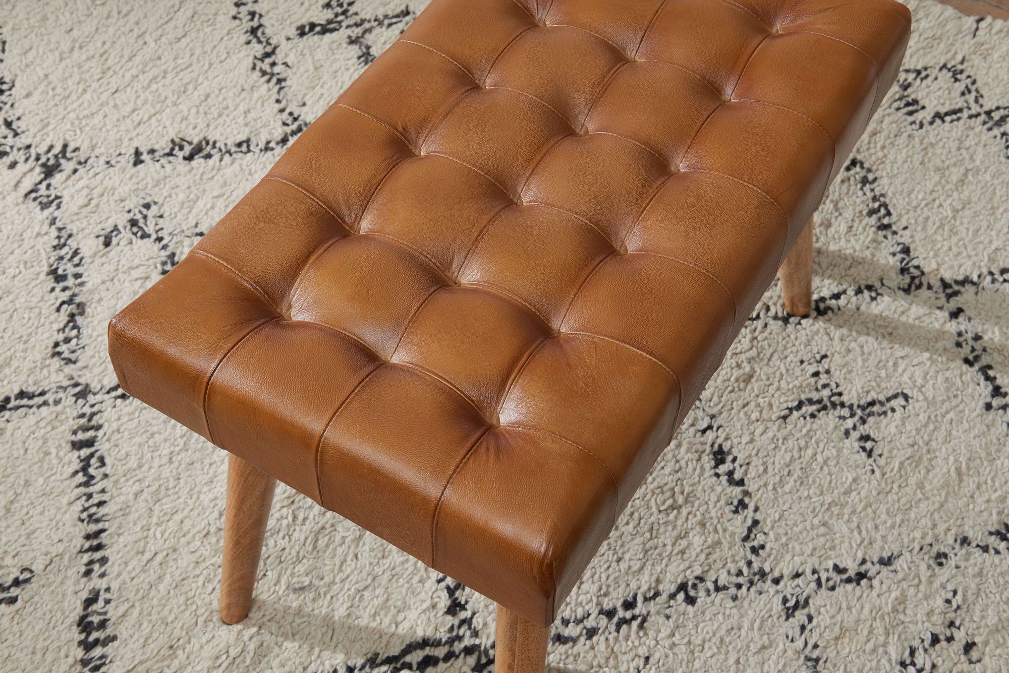 Sgabello 67x47x39 cm mango solidwood / cuoio reale disegno chesterfield