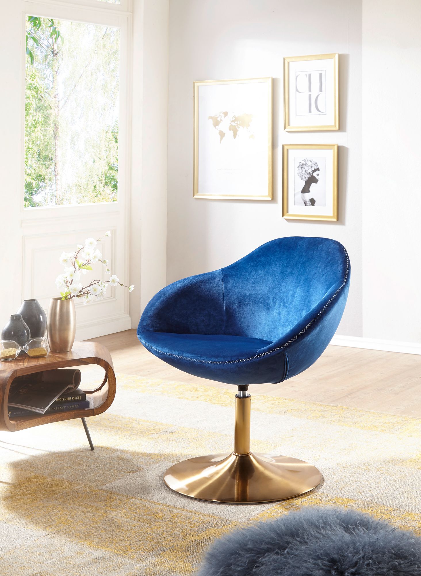 Chair sarin velluto blu / oro 70x79x70 cm sedia girevole design