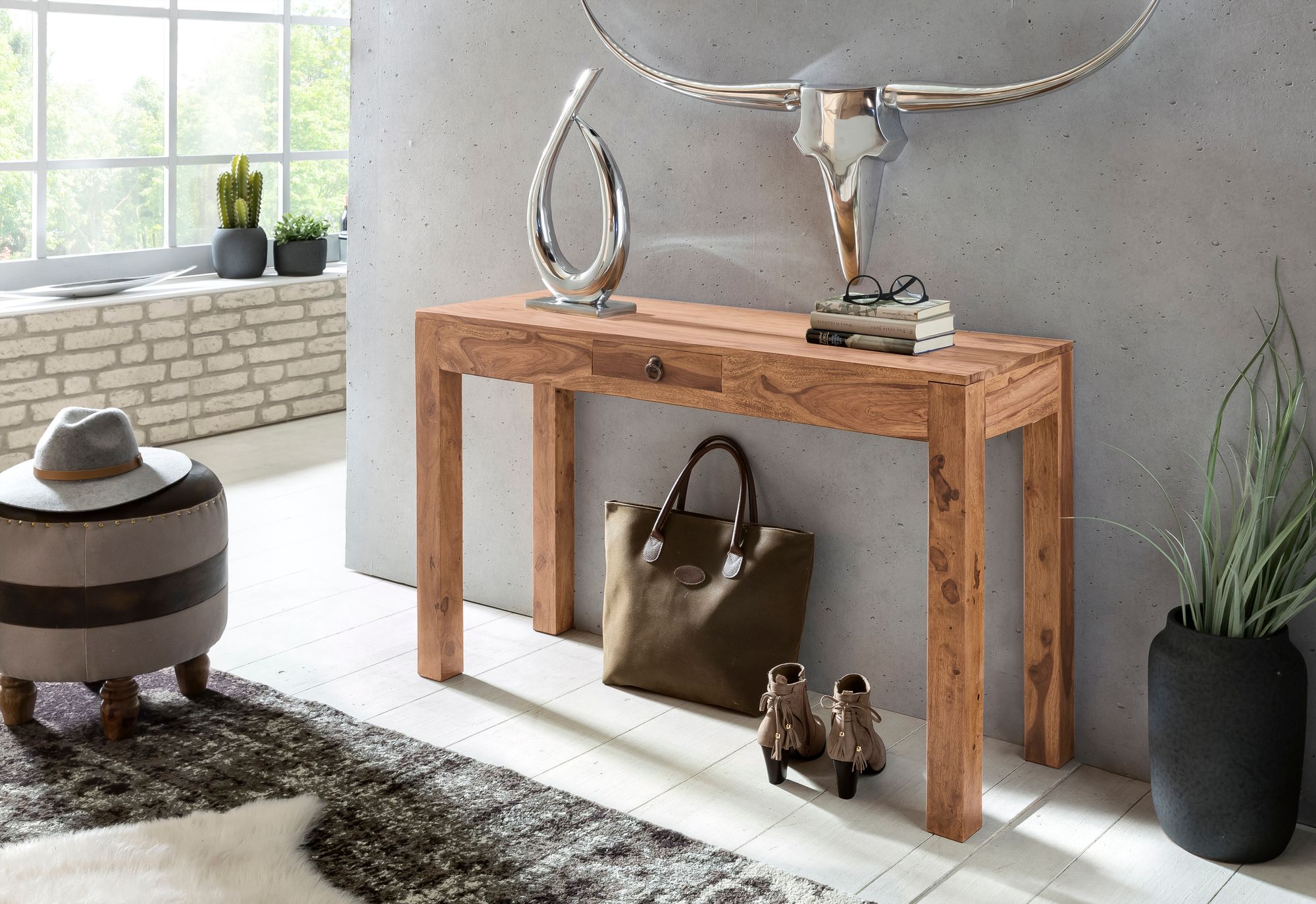 Consolle console in legno massello di acacia con 1 cassetto 120 x 40 cm credenza in stile country