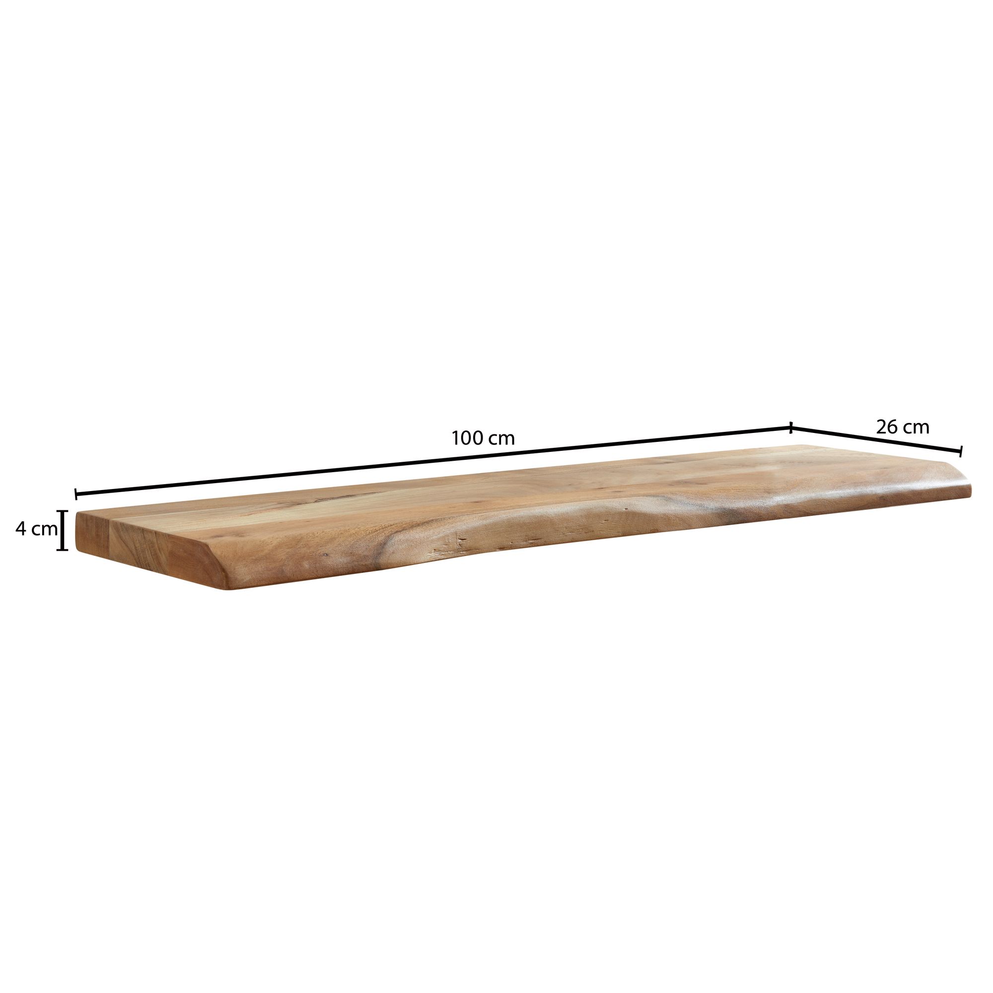 Mensola da muro 100 cm legno massello di acacia con bordo albero