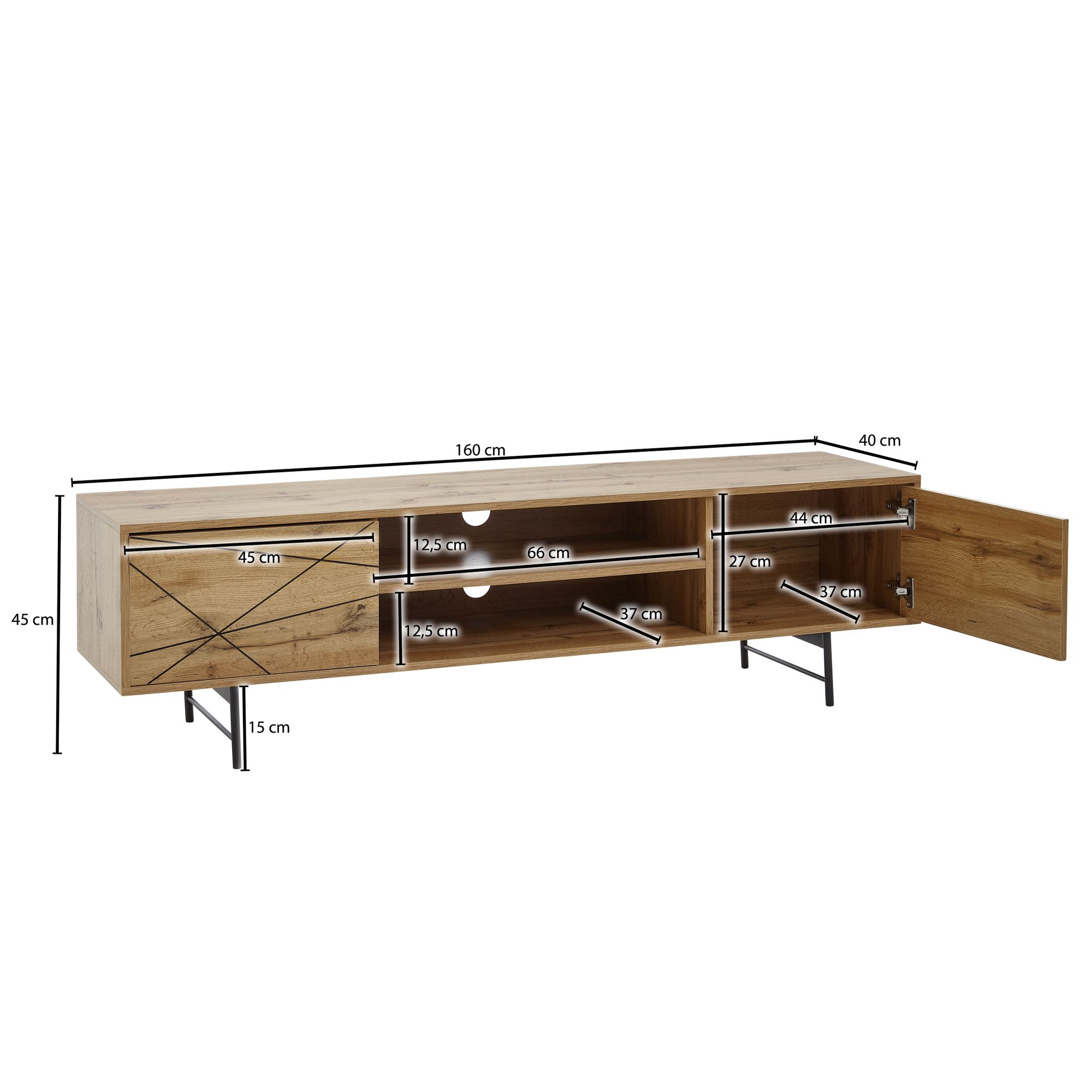 Credenza in legno rovere decoro 160x45x40 cm comò tv a due ante