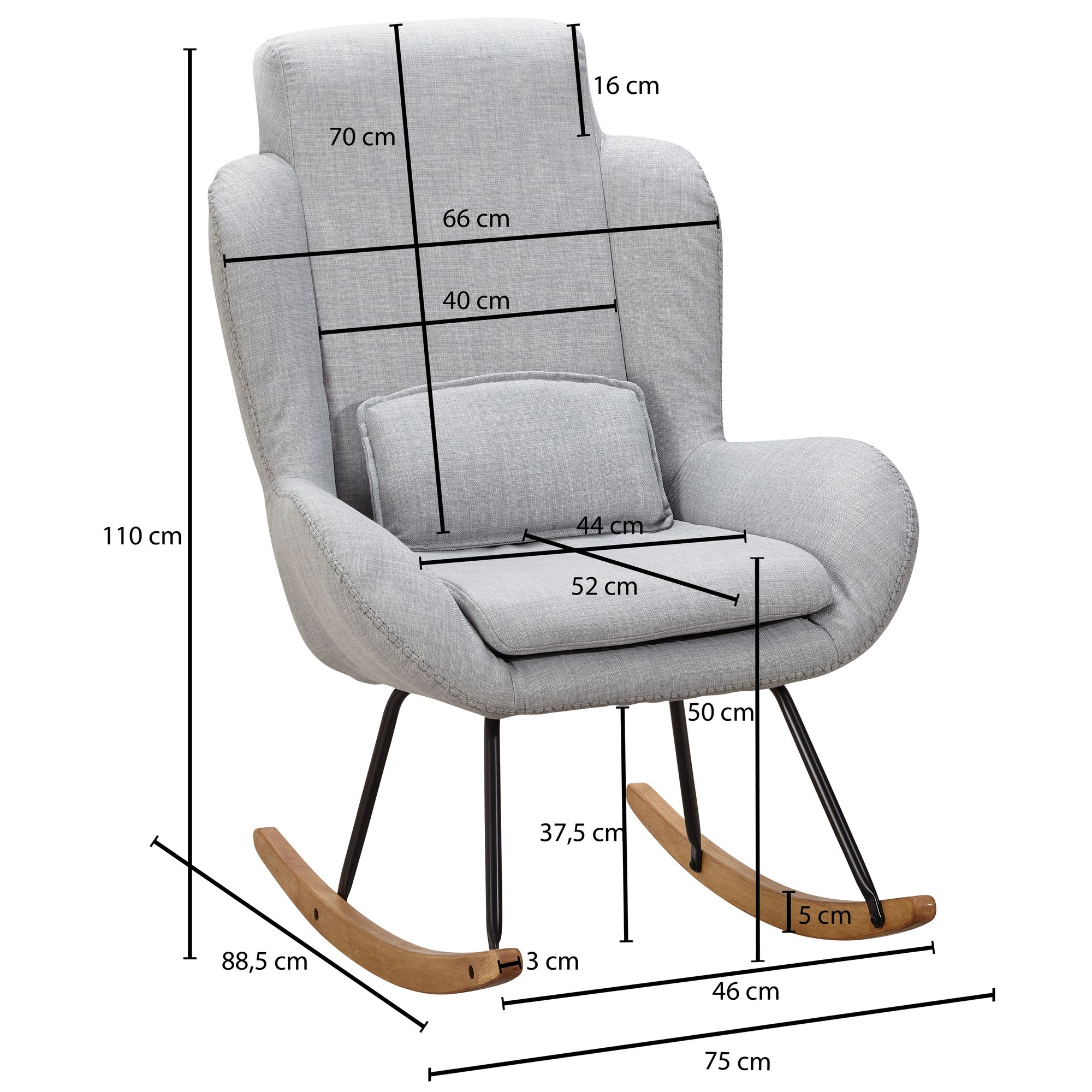 Sedia a dondolo rocky gray design poltrona relax 75 x 110 x 88,5 cm