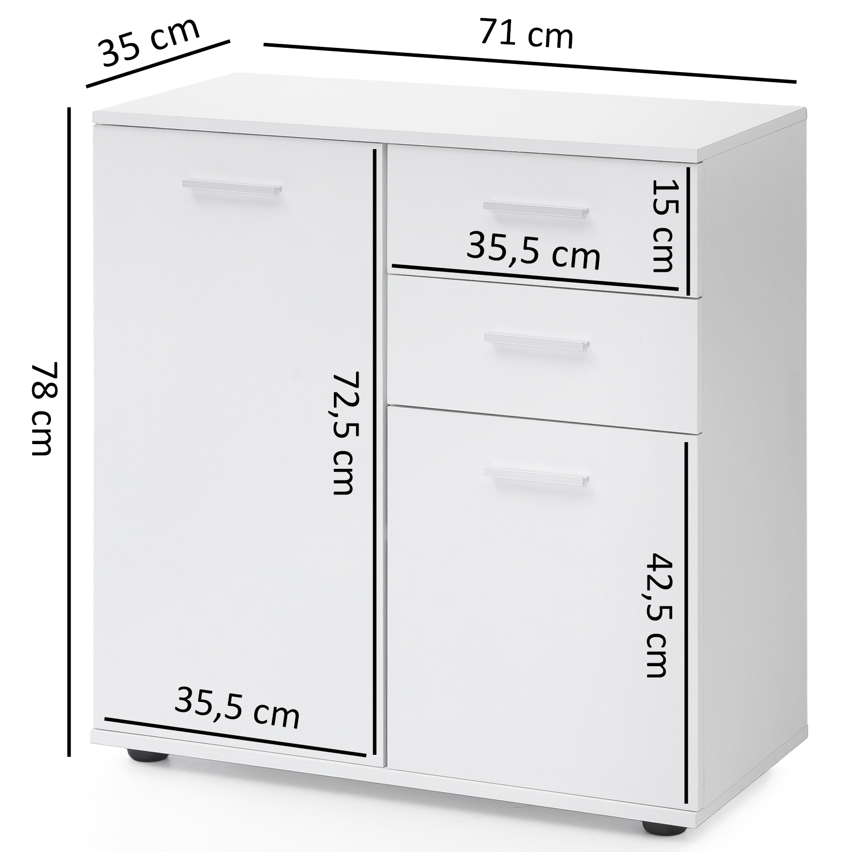 Comò svenja 71x78x35cm con ante e cassetti mobile in legno bianco