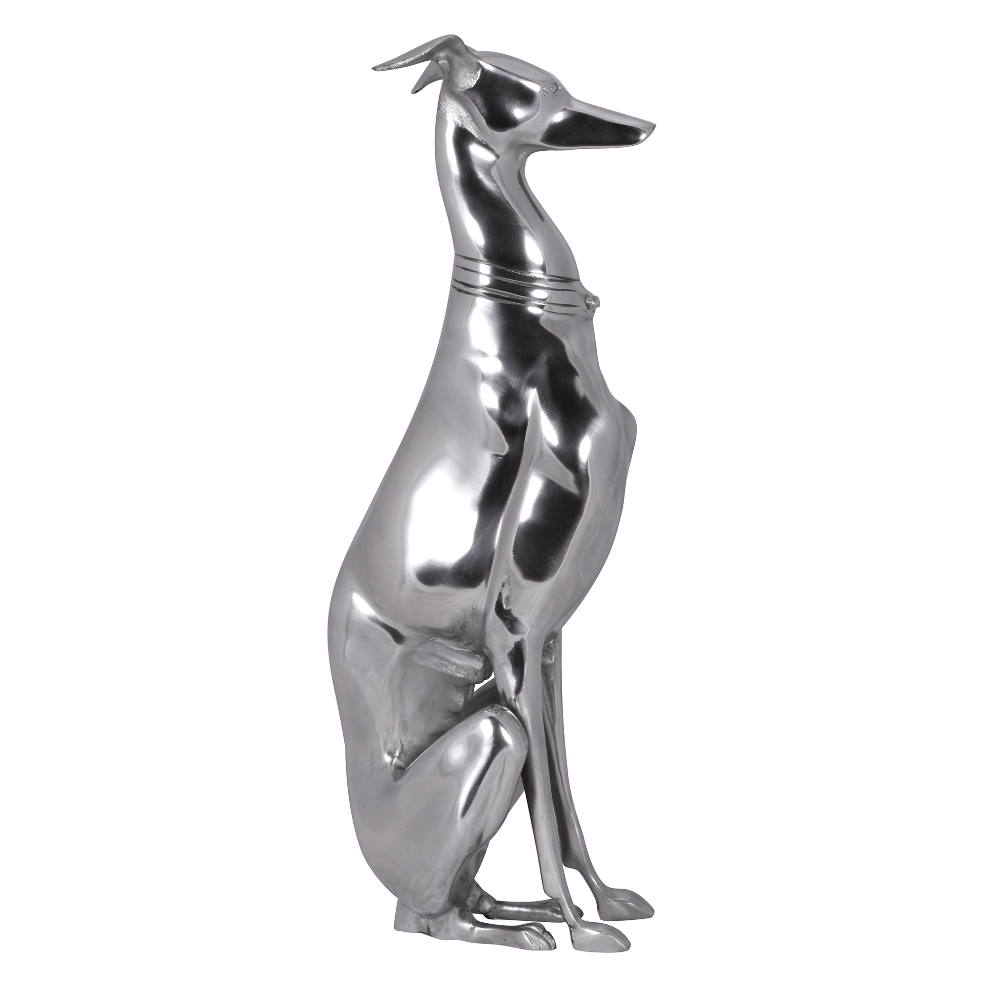 Decorazione design cane realizzato in alluminio argento levriero scultura cane statua