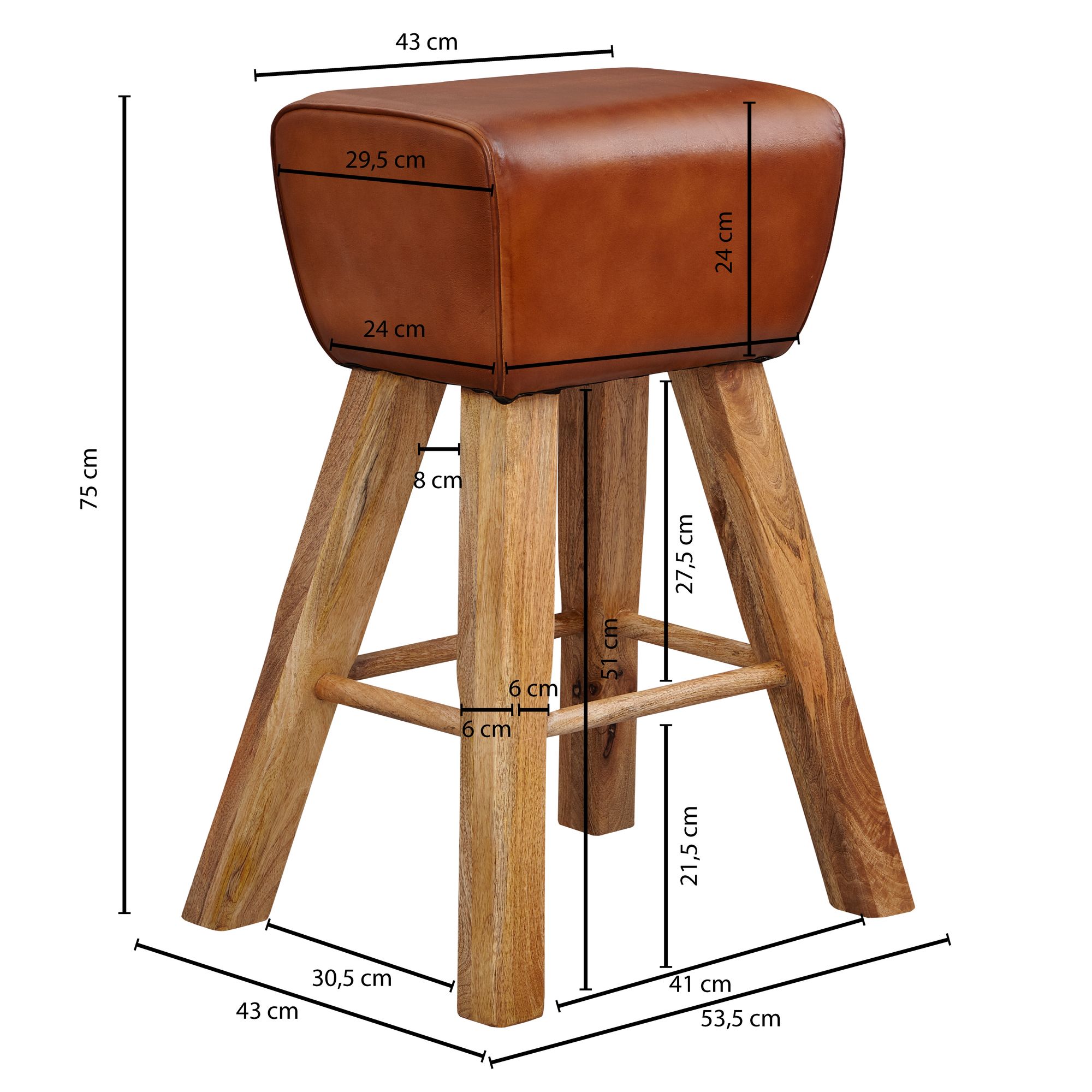 Bar  turnbock 43x75x43 cm legno massello di mango / vera pelle