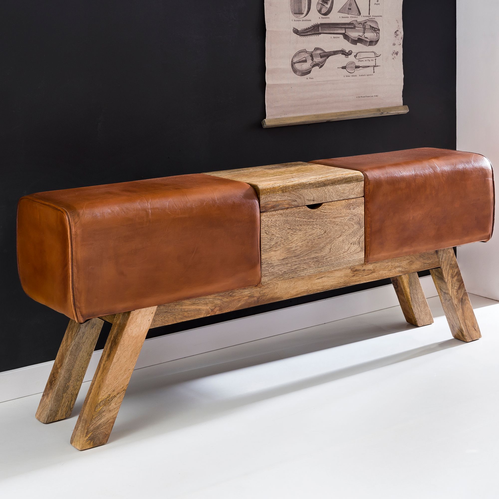 Design accendere bock bench vano bagagli brown 120 x 29 x 53 cm