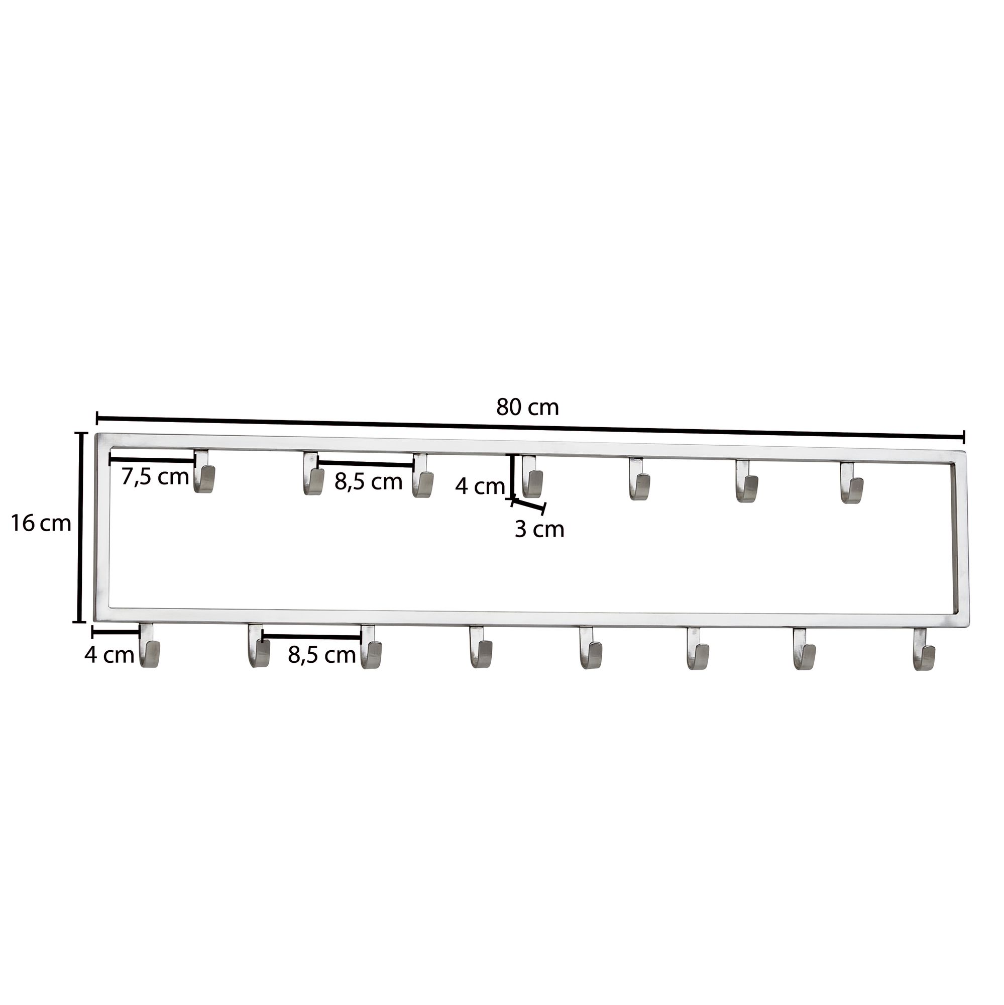 Appendiabiti da parete metallo argento 80x20x4 cm appendiabiti da ingresso design acciaio