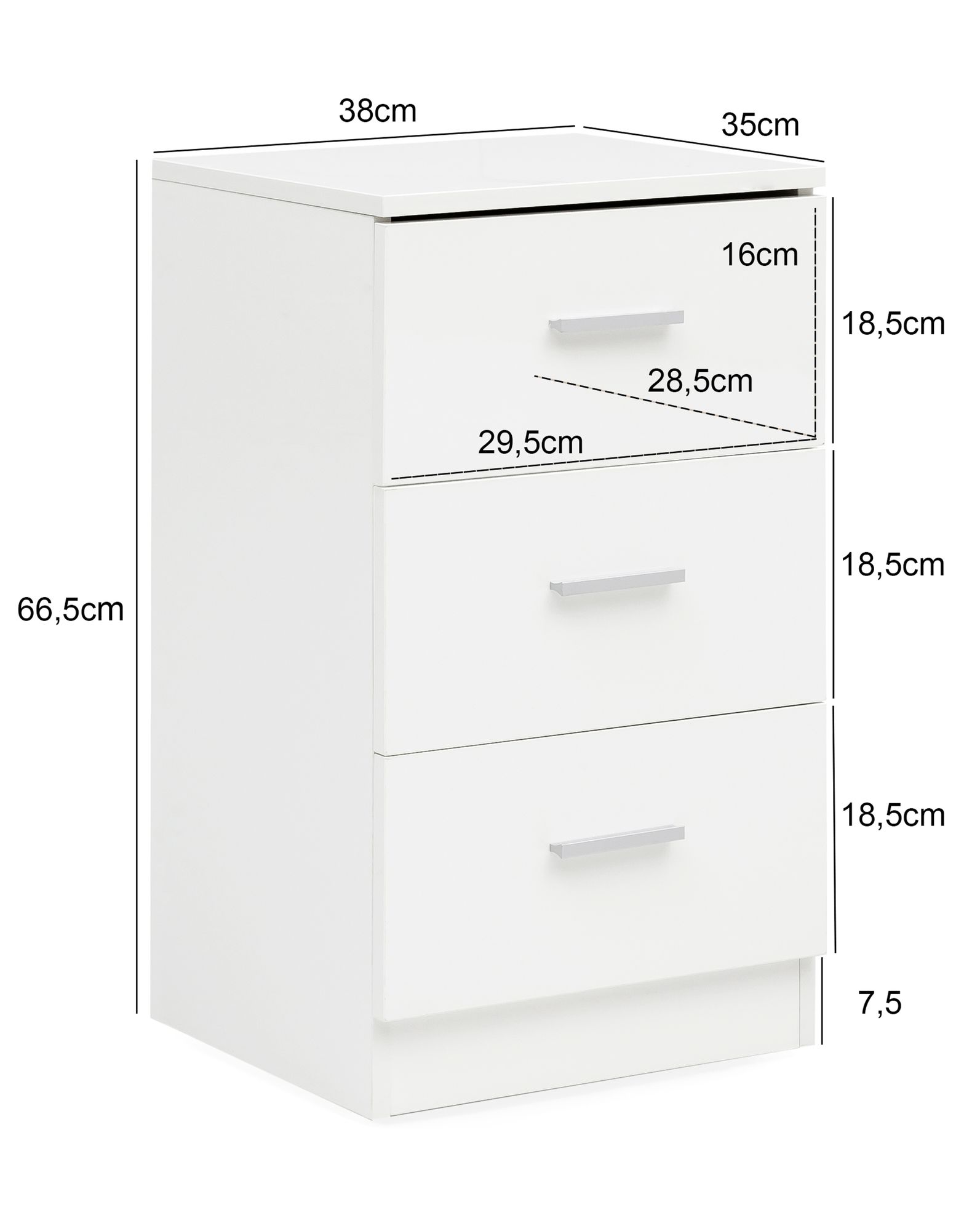 Bianco wl5.868 38x66,5x35cm comodino in legno lucido comodino per letto a molle