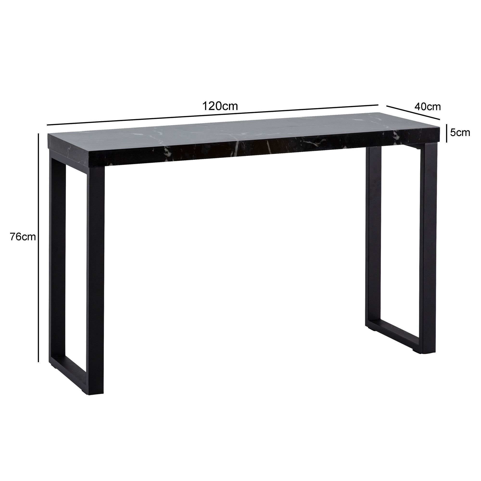 Tavolo consolle aspetto marmo lucido nero 120x40x76 cm stile moderno