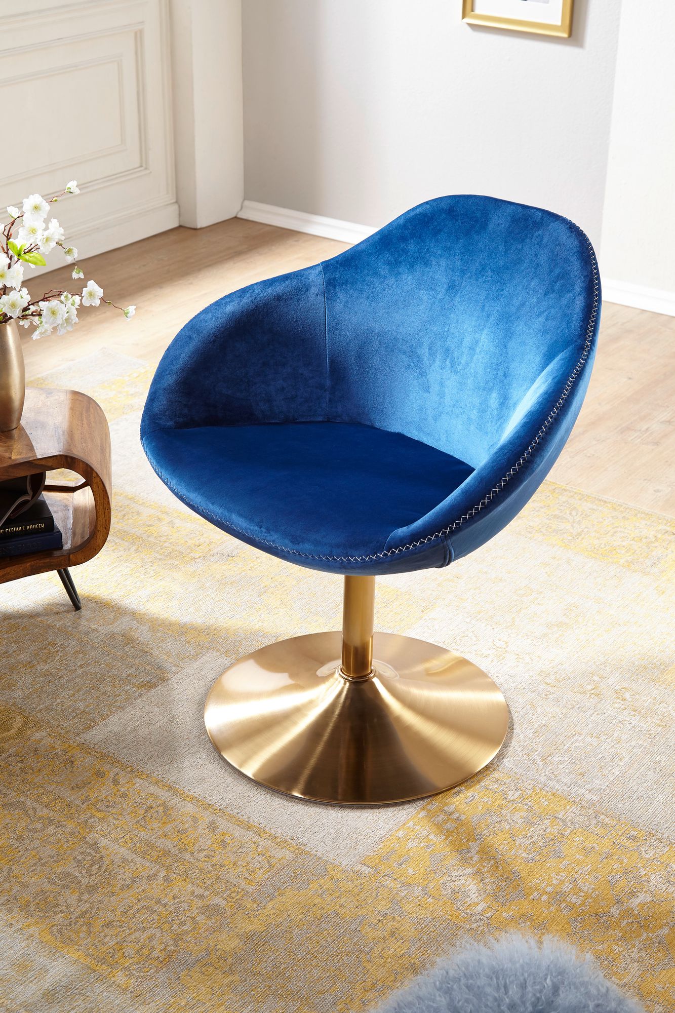 Chair sarin velluto blu / oro 70x79x70 cm sedia girevole design