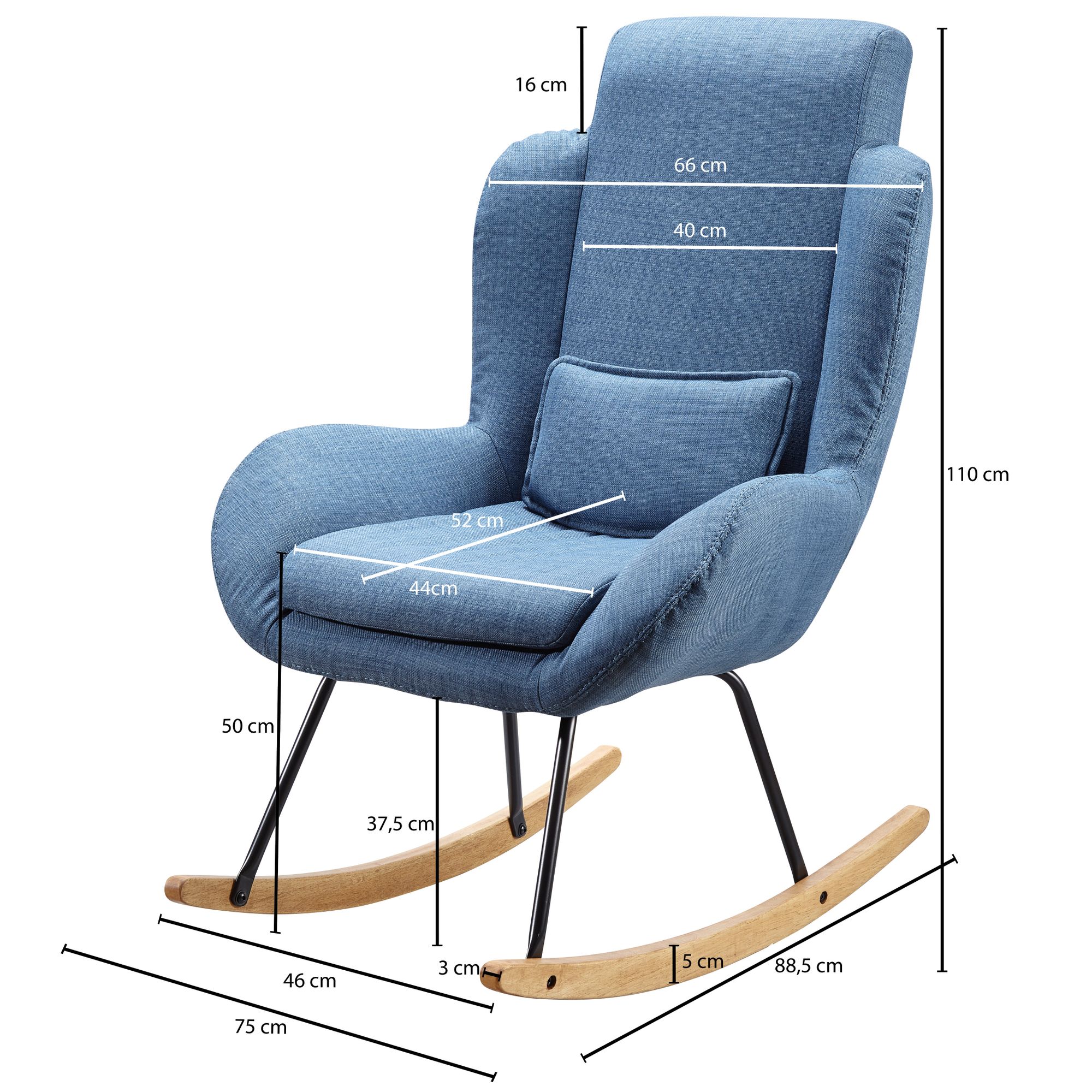 Sedia a dondolo rocky sedia relax design blu 75 x 110 x 88,5 cm