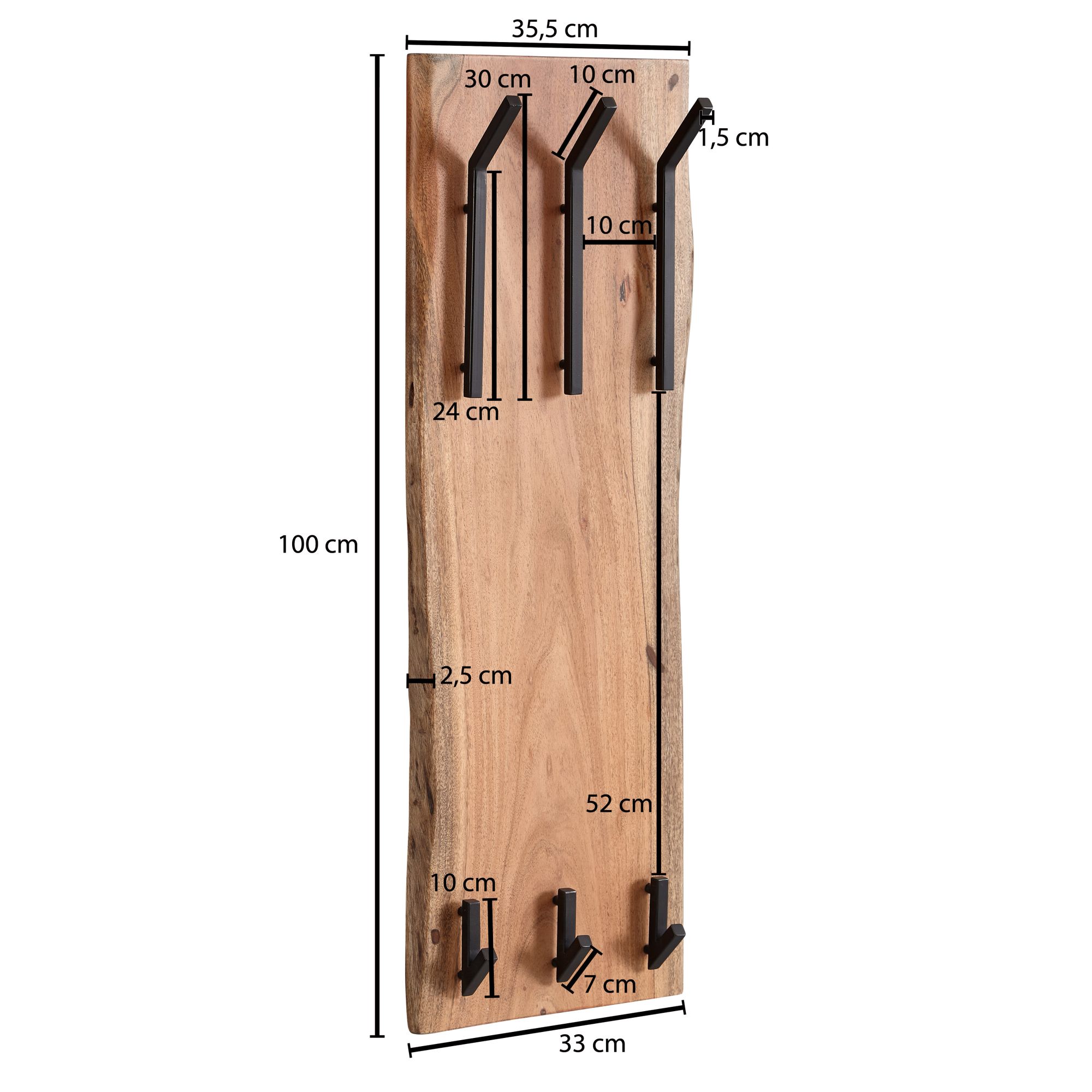 Design  legno massello di acacia / metallo 35,5 x 100 x 11 cm