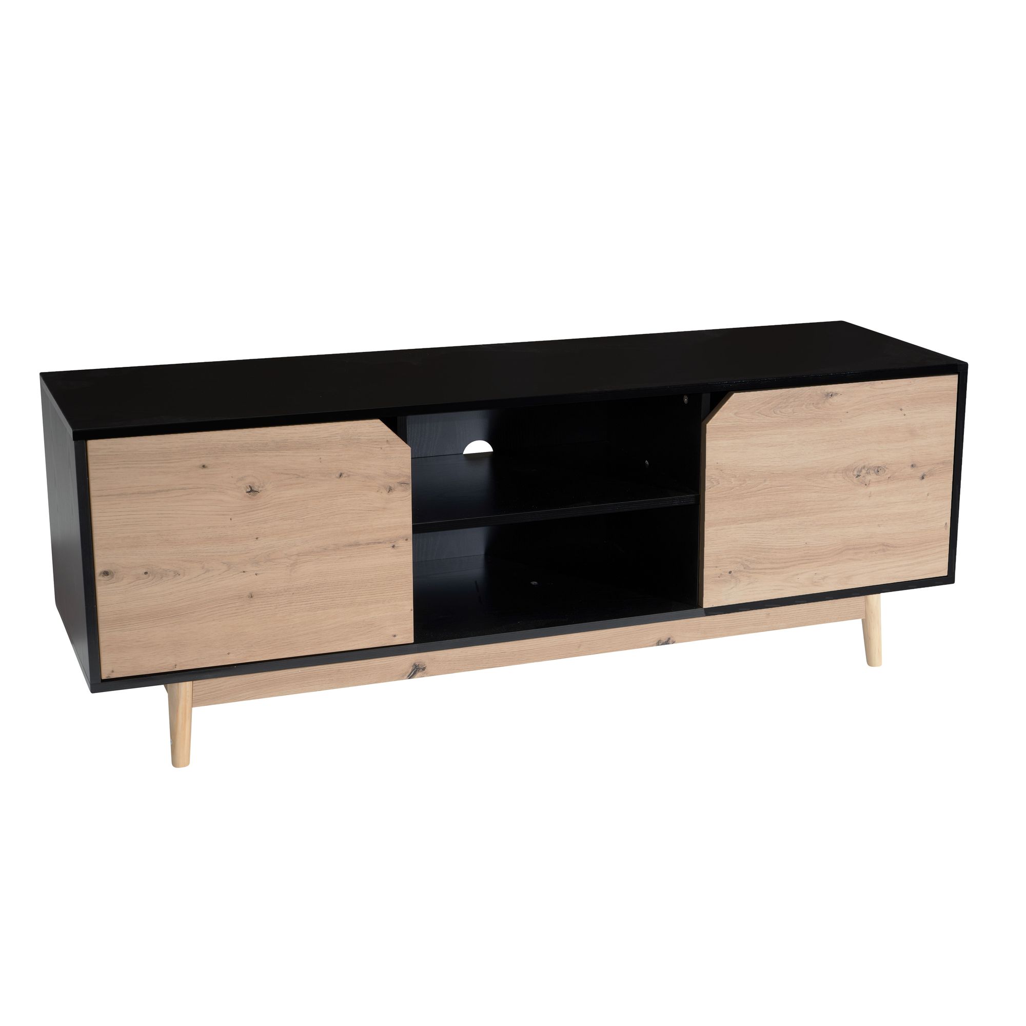 Credenza bassa decoro rovere nero 150x55x40 cm mobile tv moderno, mobile tv di design alto, tavolo tv mobile tv con due ante, mobile tv soggiorno